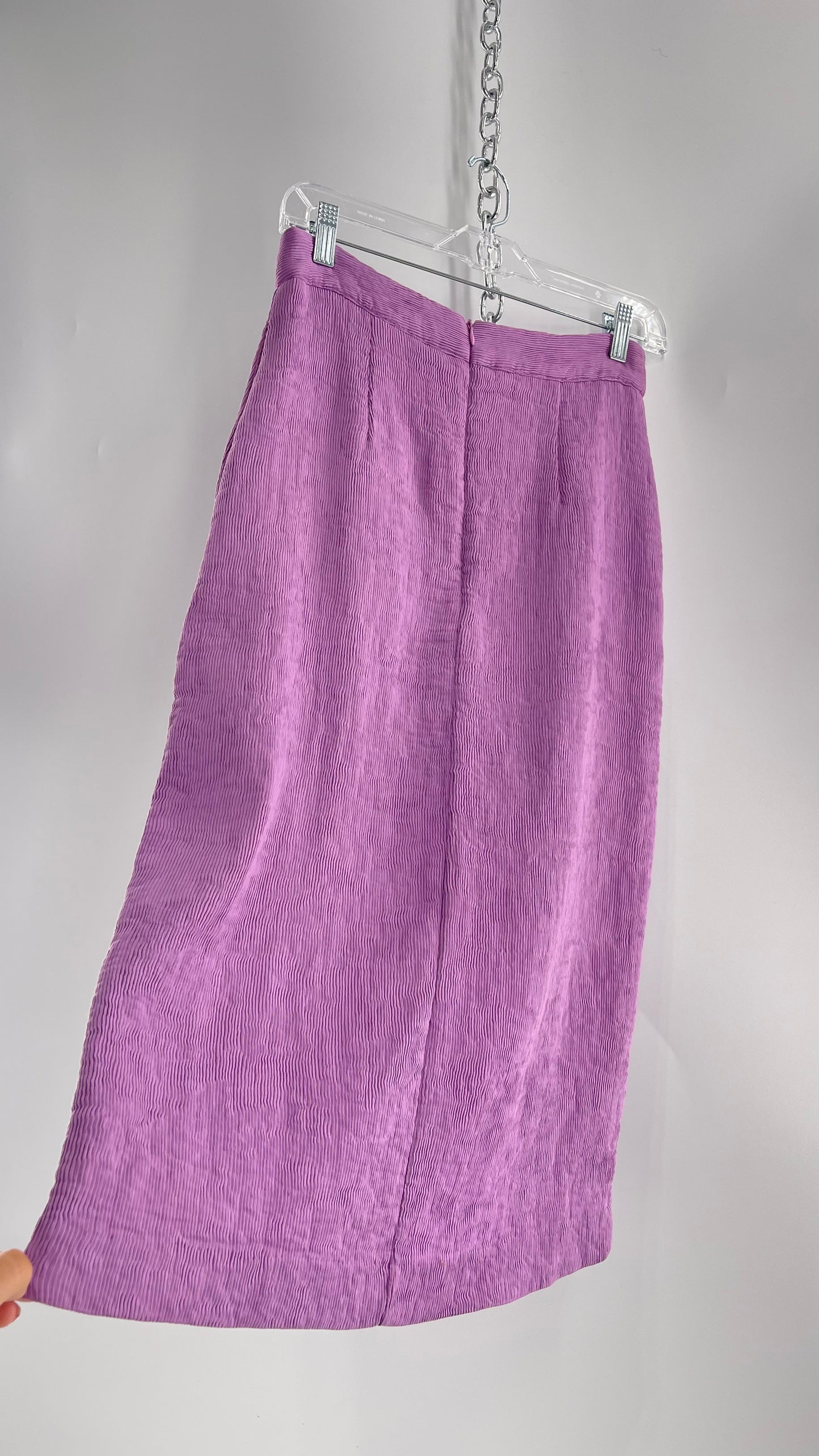 Endless Rose Anthropologie Lavender Crimped/Textured Midi Skirt (Medium)