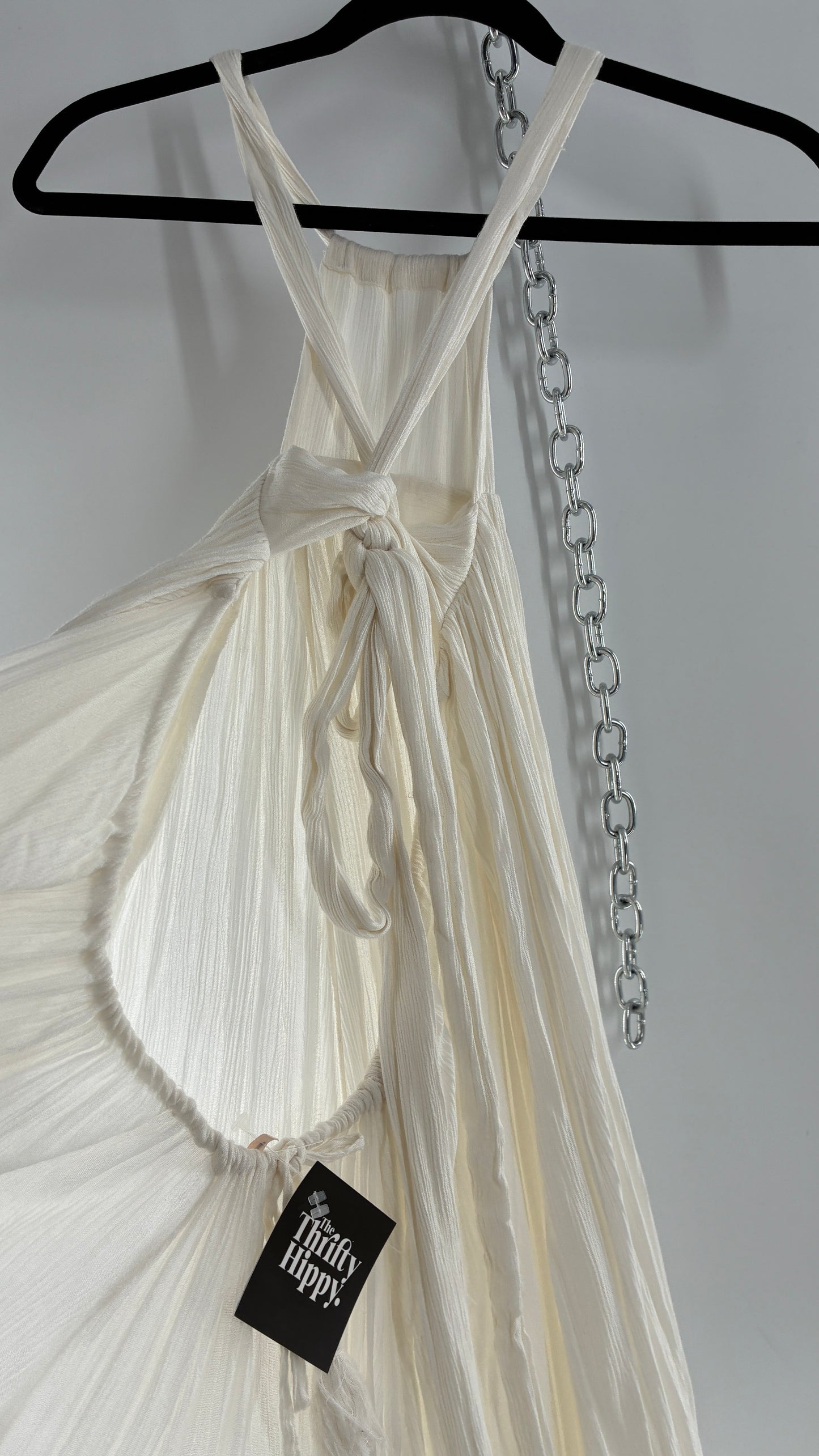 Free People White Voluminous Maxi Gown with Low Open Back (XS)