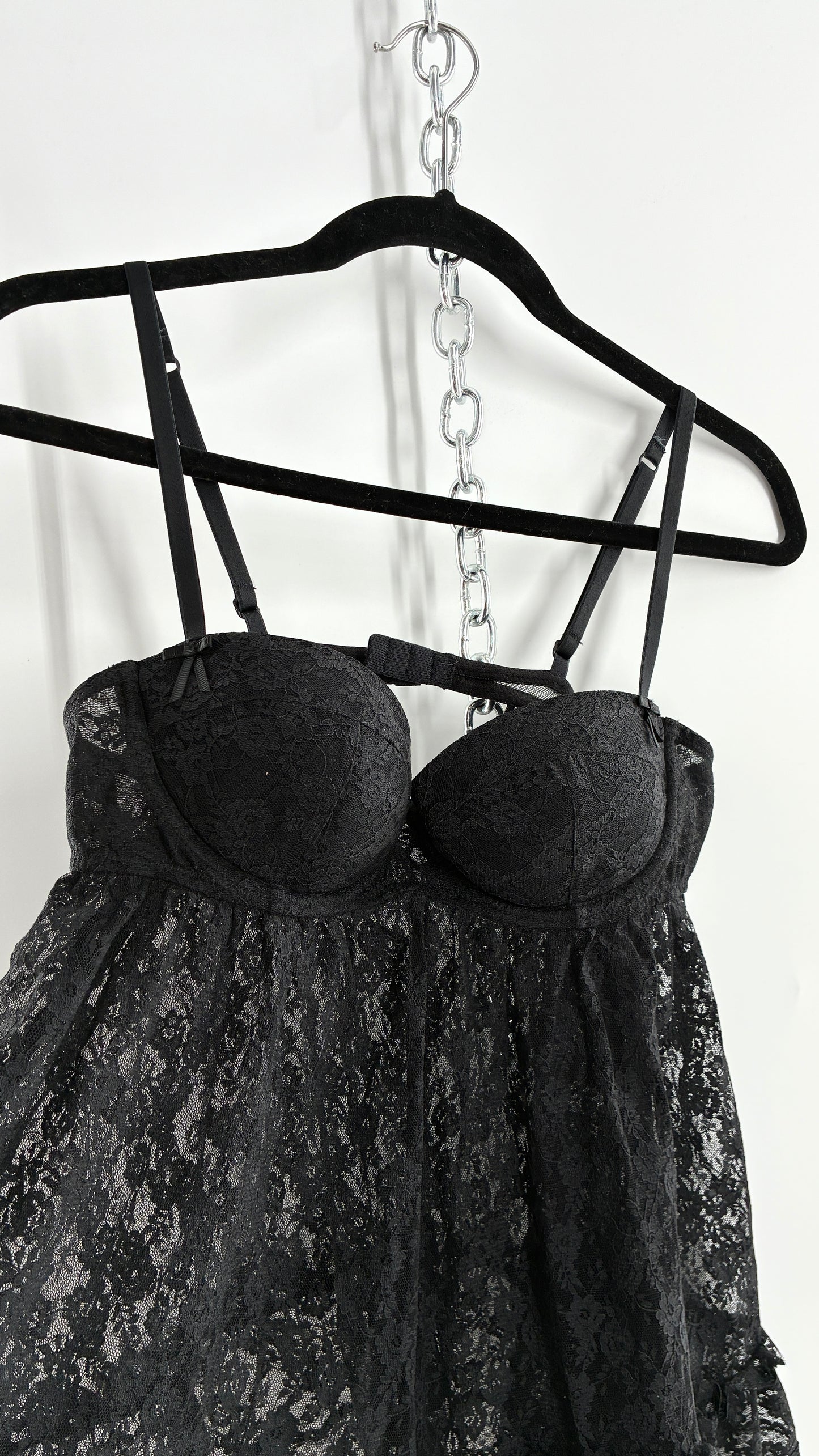 Vintage Victorias Secret Black Lace Babydoll Full Camisole (36C)