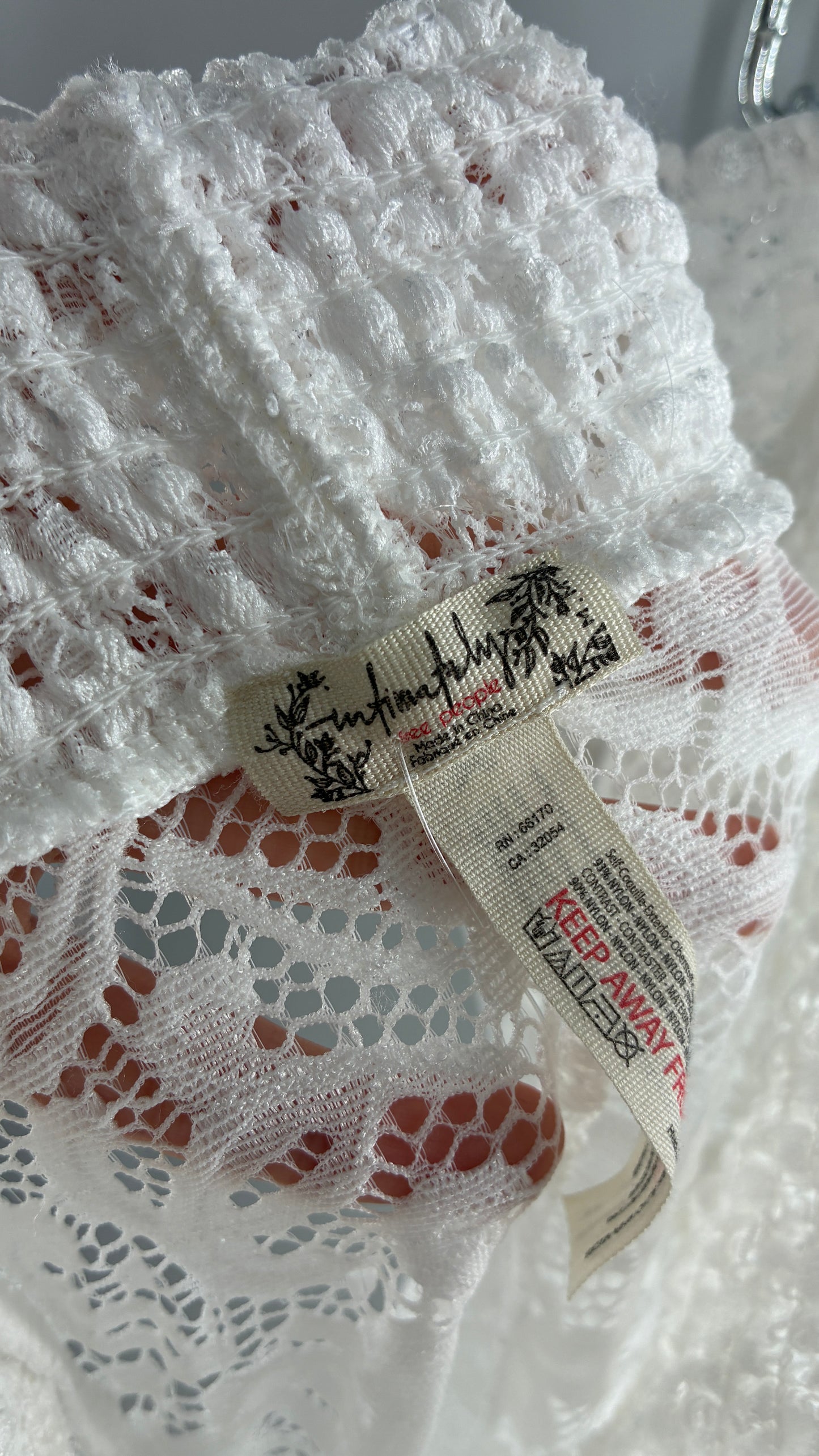 Intimately Free People White Lace and Polka Dot Mesh Voluminous Full Length Skirt (Medium)
