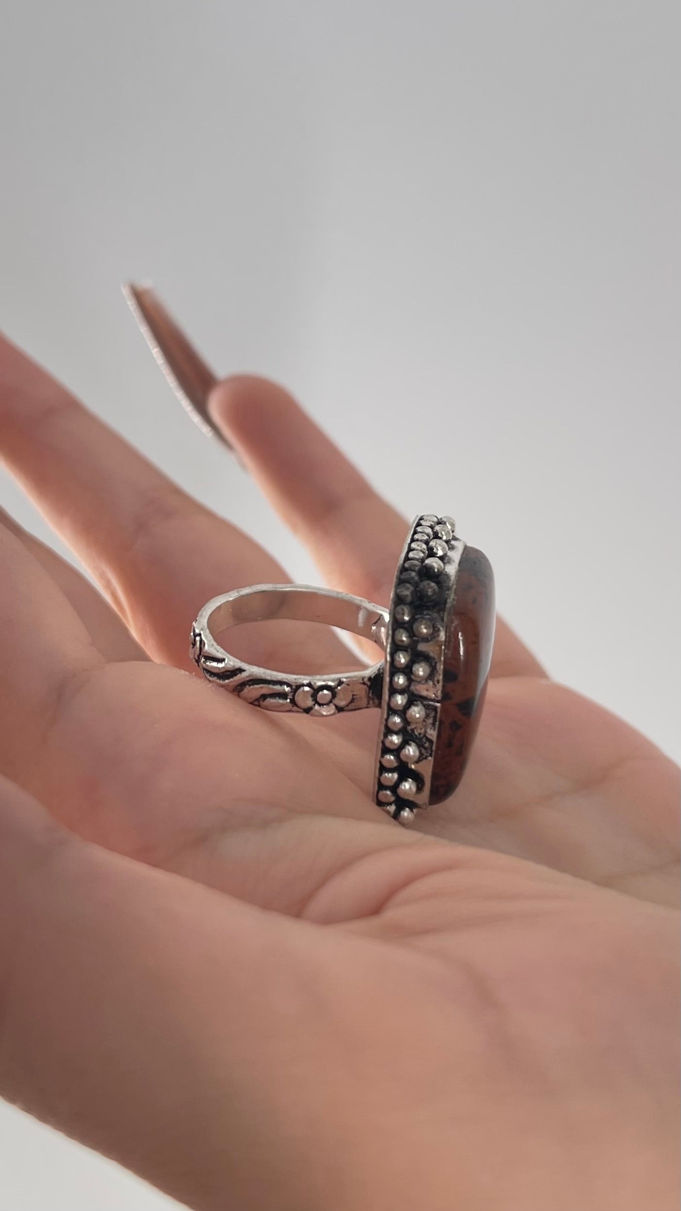 Vintage Mahogany Obsidian Stone on Sterling Silver 925 Band