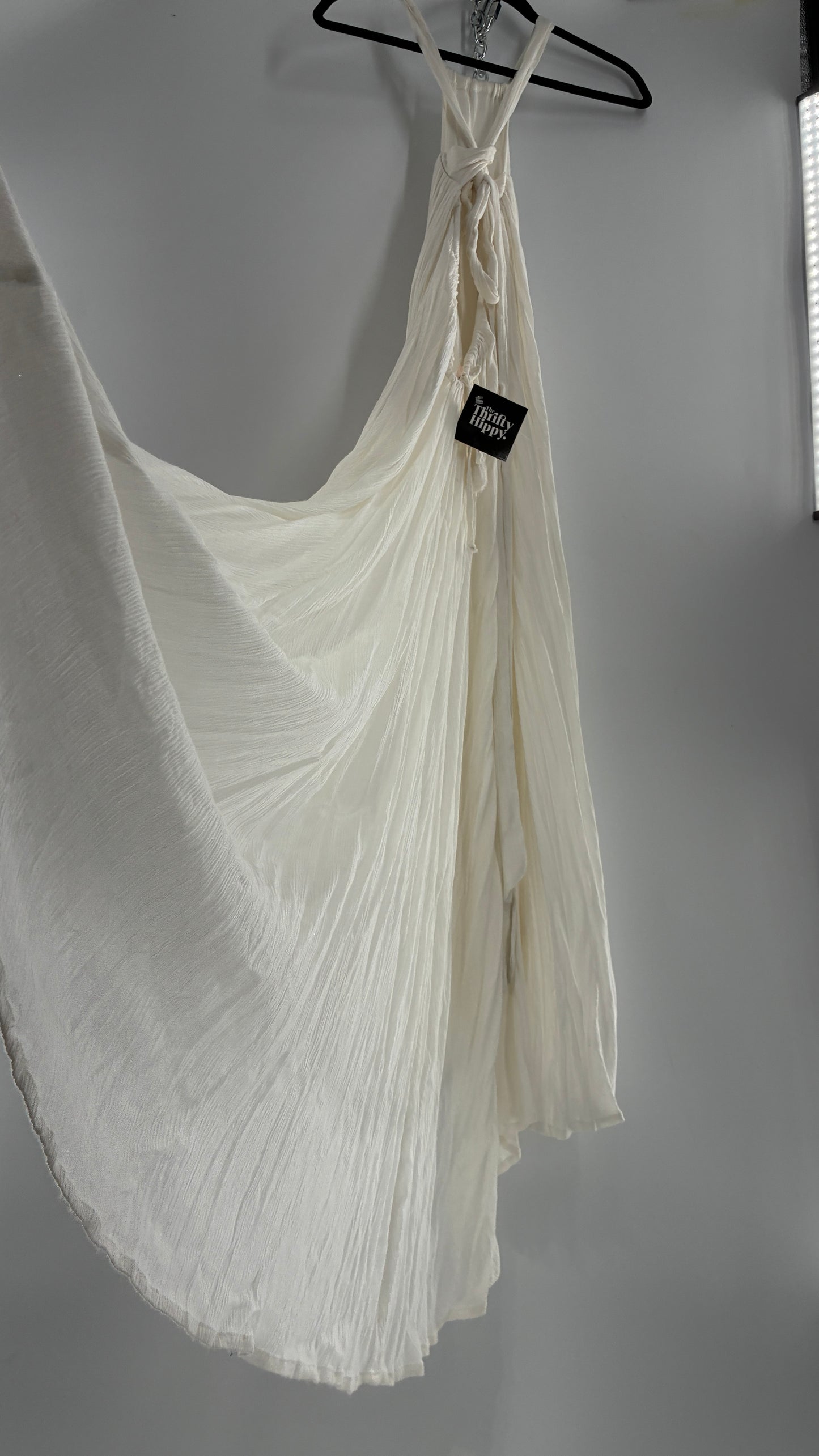 Free People White Voluminous Maxi Gown with Low Open Back (XS)