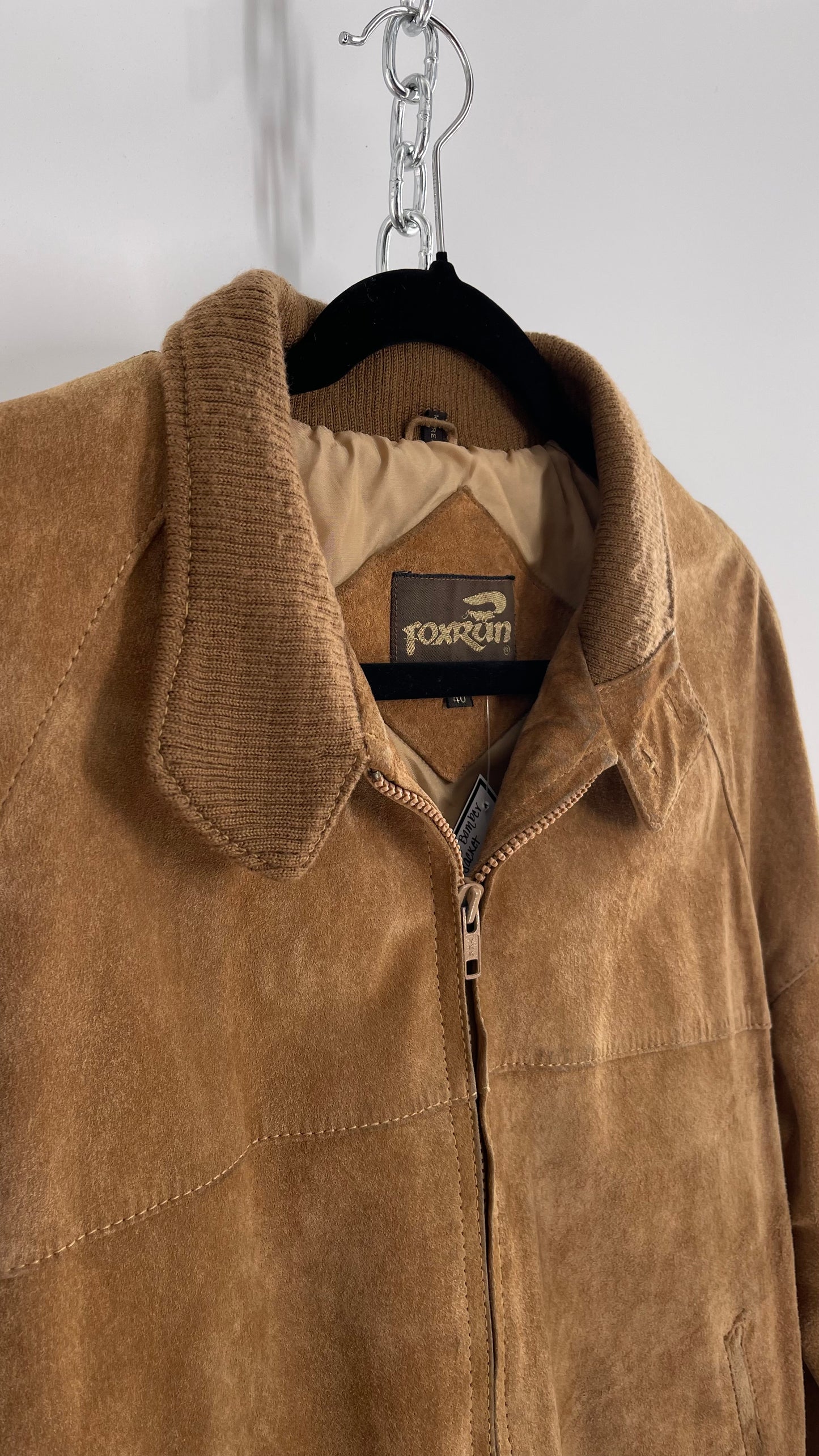 Vintage FOXRUN Caramel Brown Suede Bomber Jacket (40)