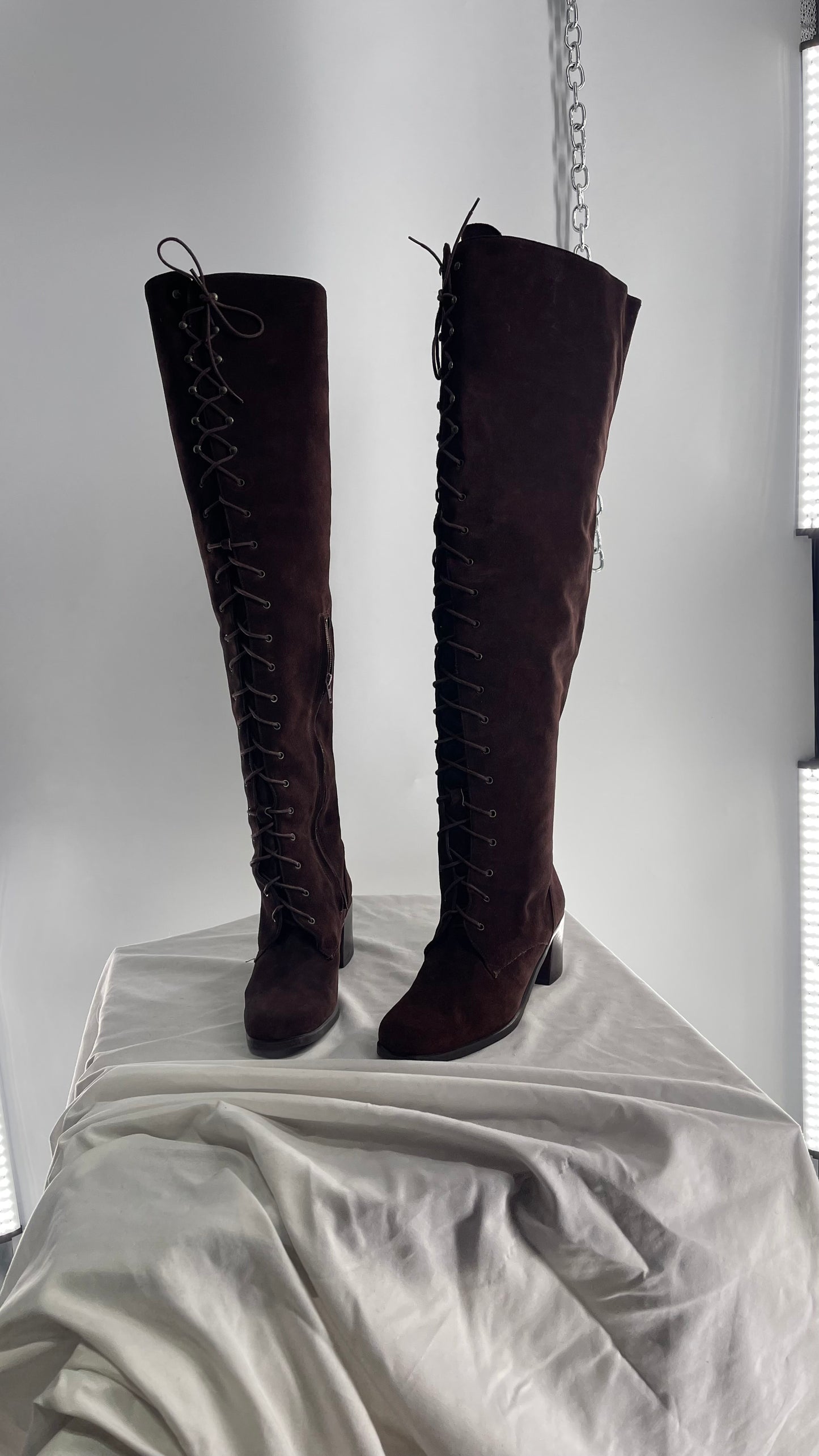 Vintage Kenneth Cole Over the Knee Brown Genuine Suede Leather Combat Boots (8.5)