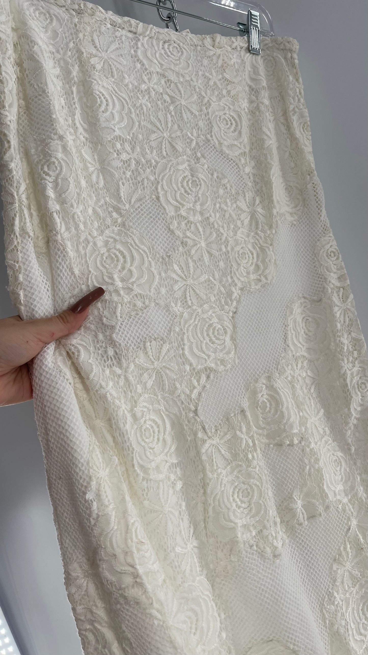 Free People White Mesh and Lace Long Skirt (Small)