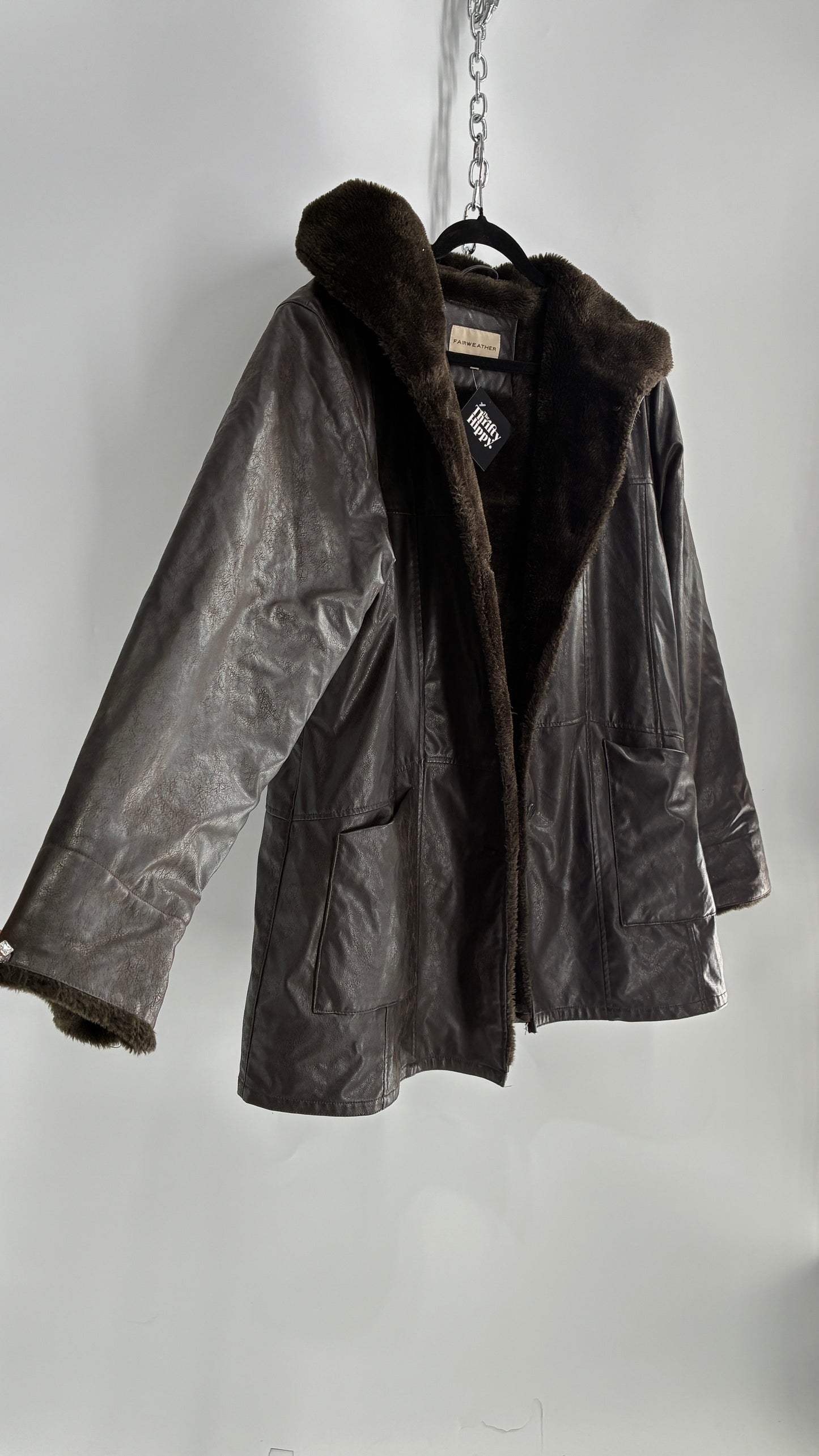 Vintage Vegan Leather FAIRWEATHER Faux Fur Lined Jacket (Large)