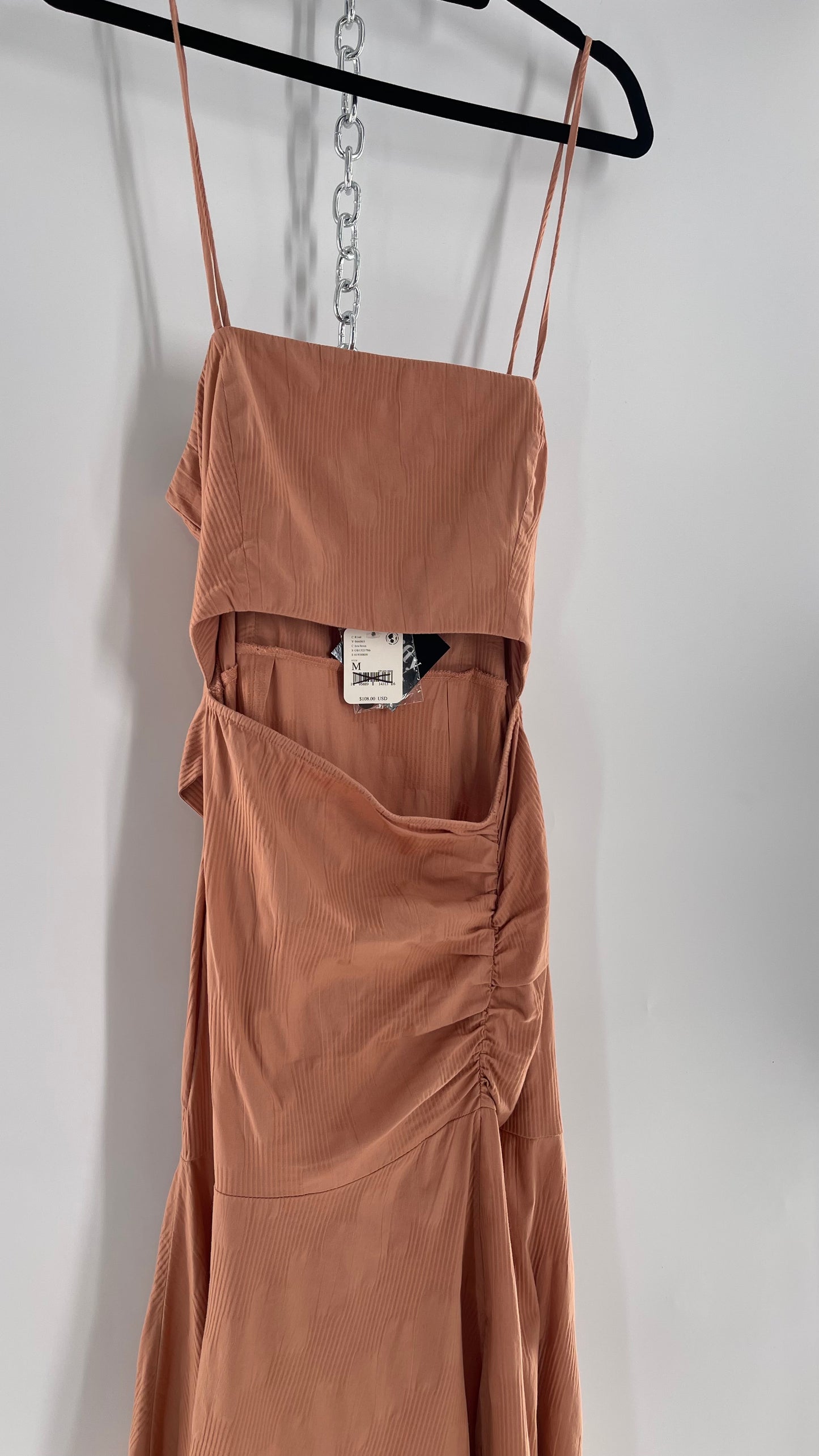 Free People Terracotta/ Smoky Pink Maxi Dress with Exposed Midriff, Waist Bow, and Side Slit with Tags Attached  (M)
