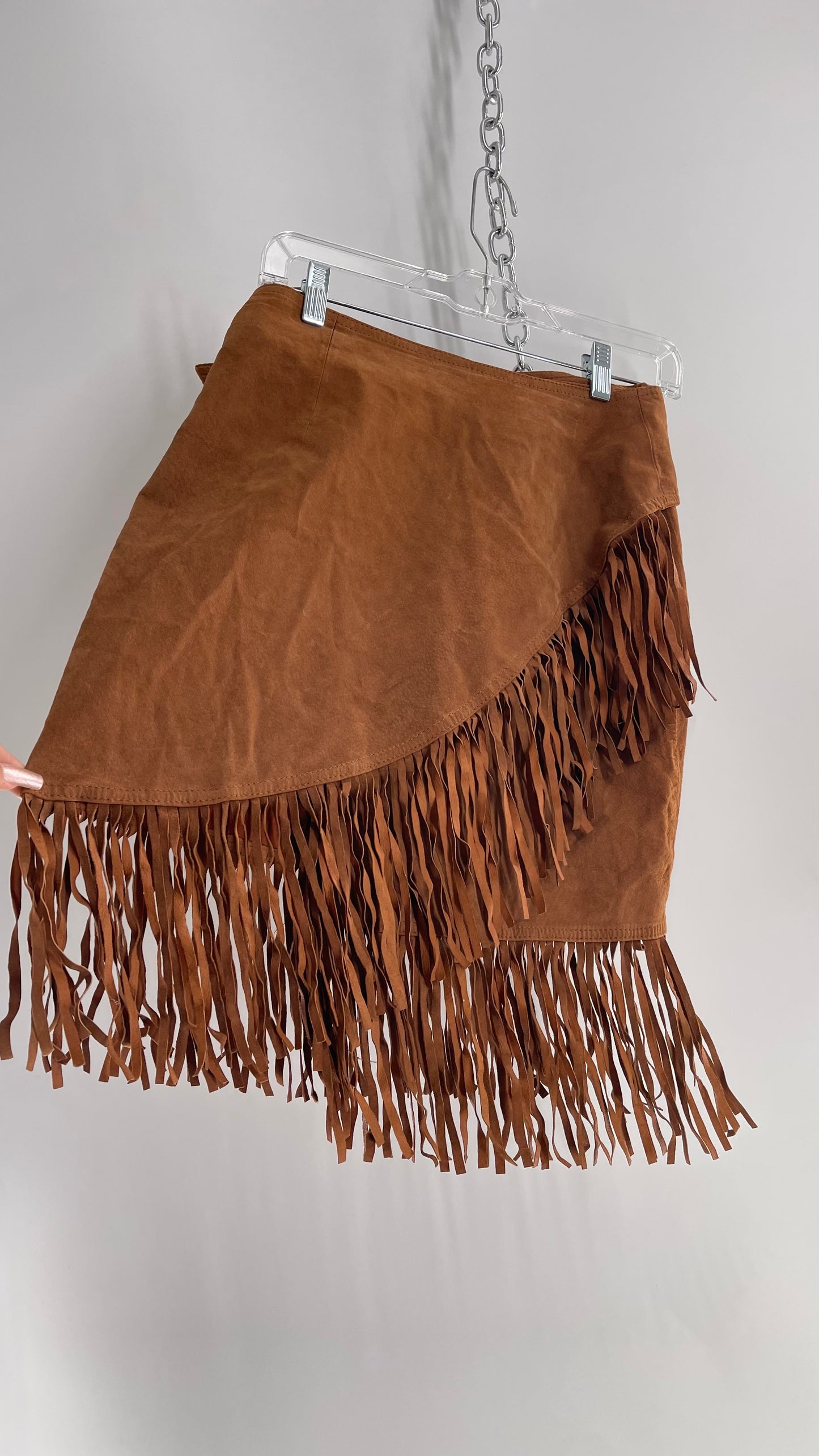 Vintage Cedars Brown Genuine Suede Leather Fringe Skirt (Medium)