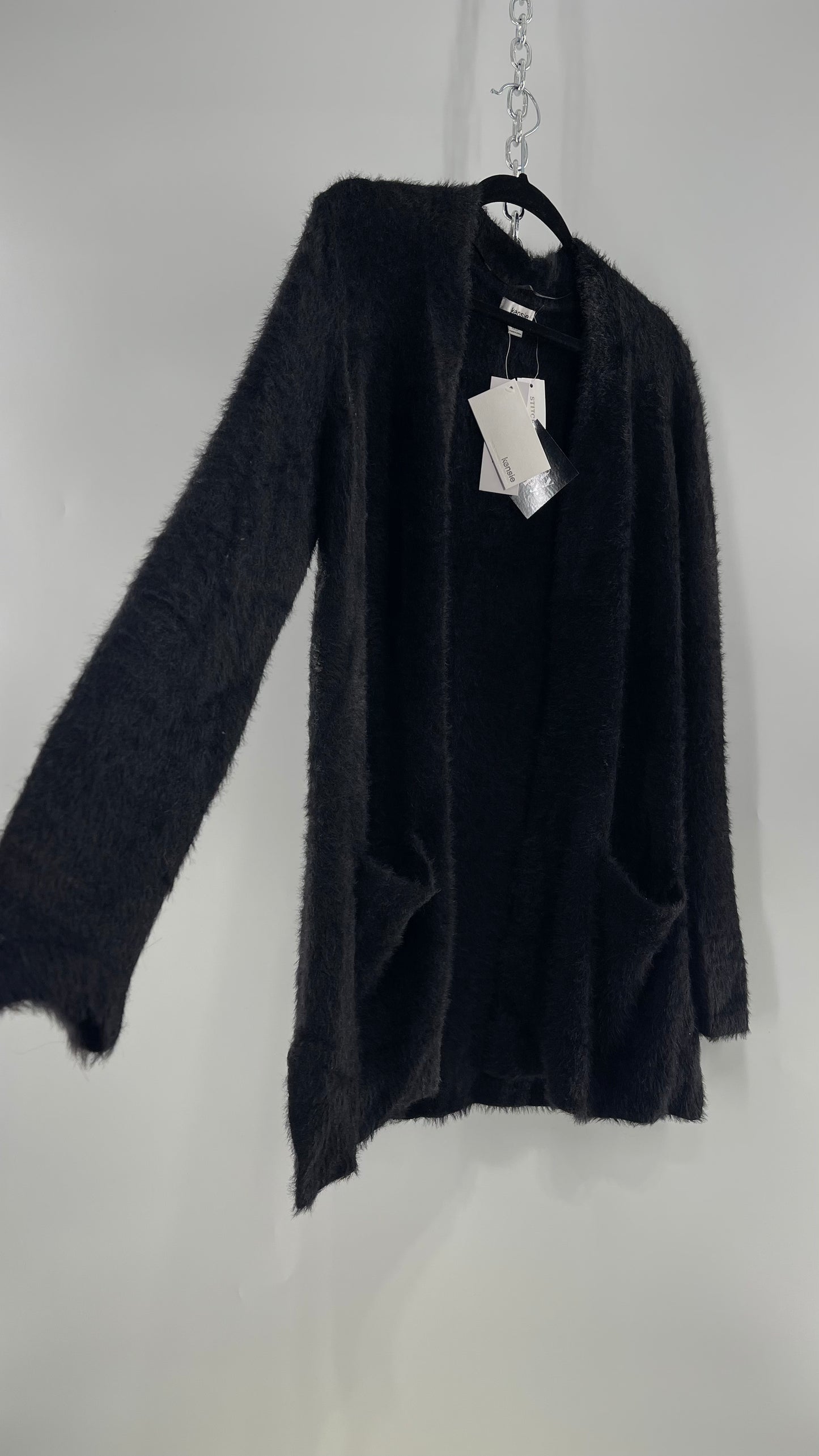 Kensie Black Fuzzy Slouchy Cardigan with Pockets and Tags Attached (Small)