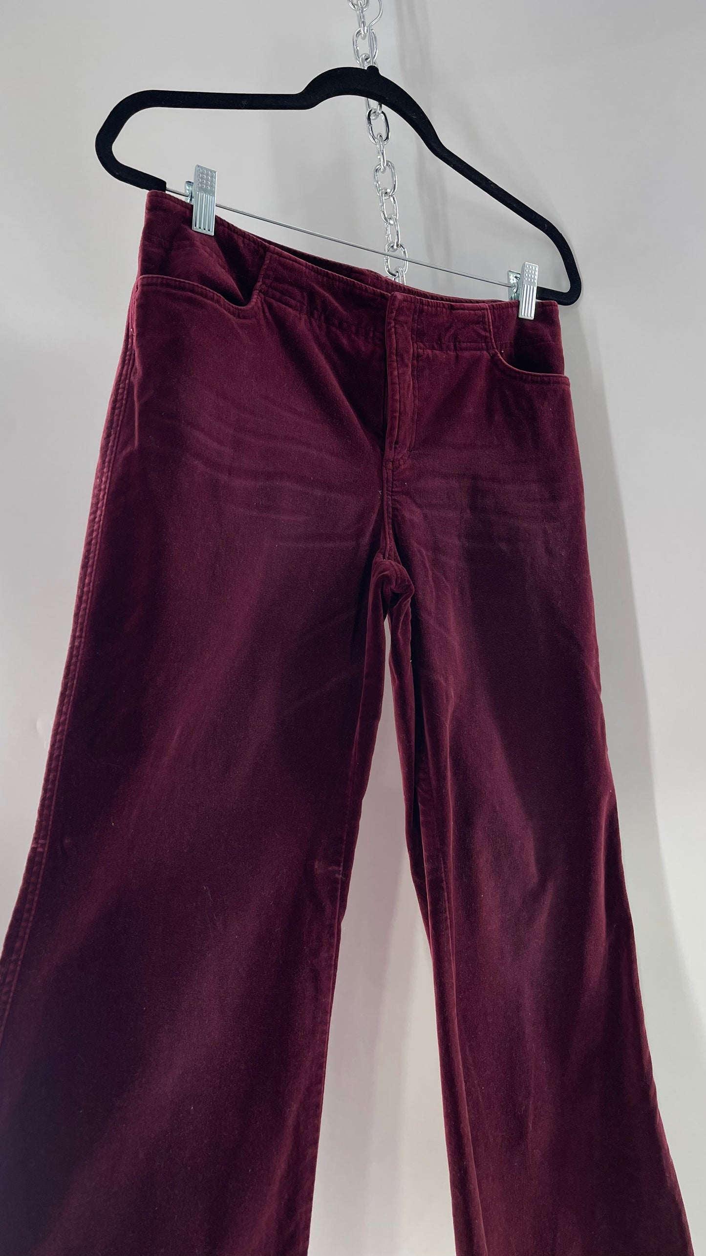 Vintage 90s Express Wine Toned Burgundy Velvet Low Rise Kickflares (7/8)