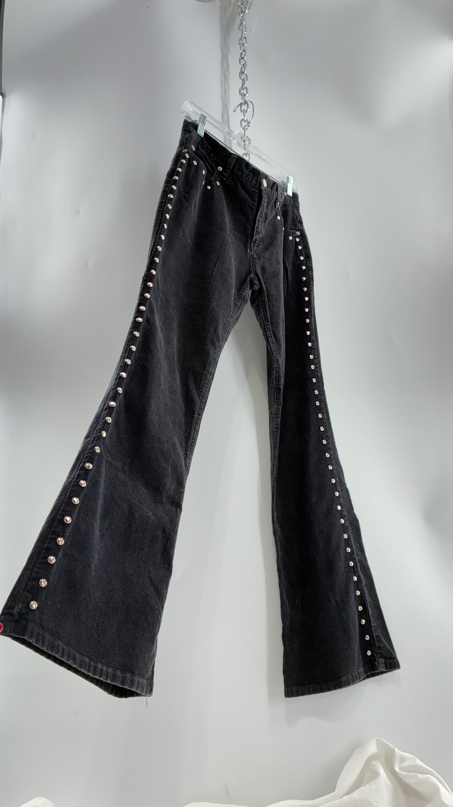 Vintage THE BLUES Grey Corduroy Side Studded Kick Flares (8)