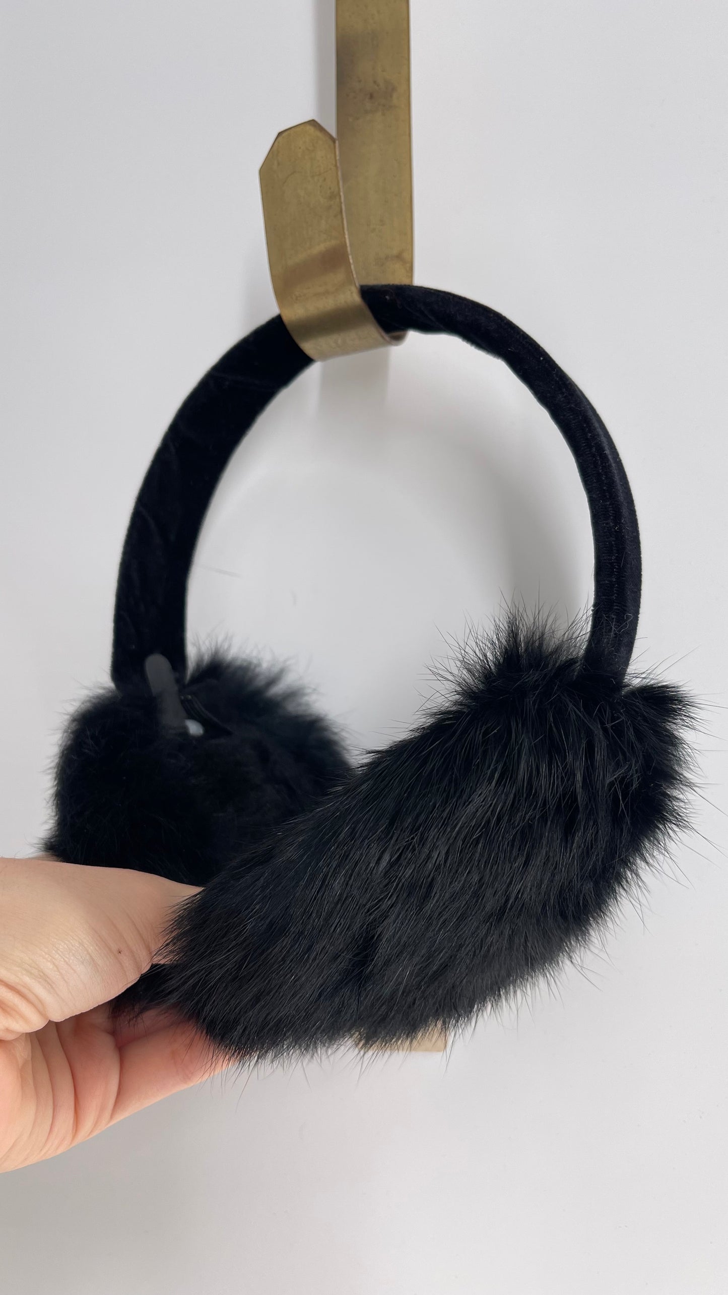 Vintage Black Rabbit Fur Ear Muffin Headband
