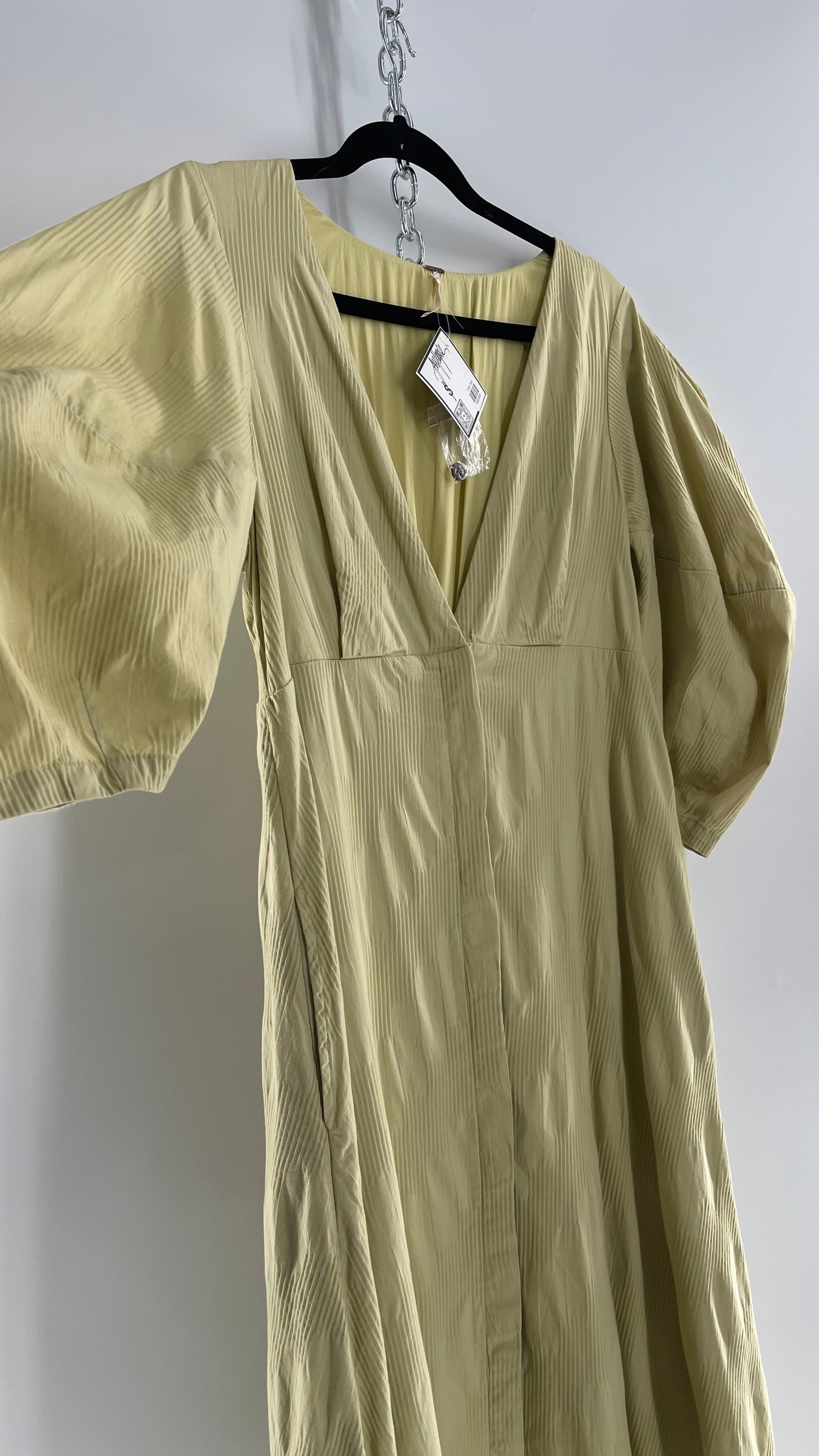 Free People Sage Green Textured Hidden Wooden Button Front Maxi with Back Pleating (Small)
