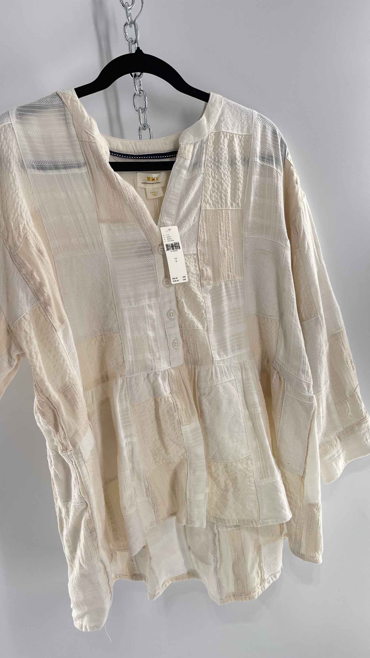 Anthropologie Patchwork Off White Voluminous Blouse with Tags Attached (Small)