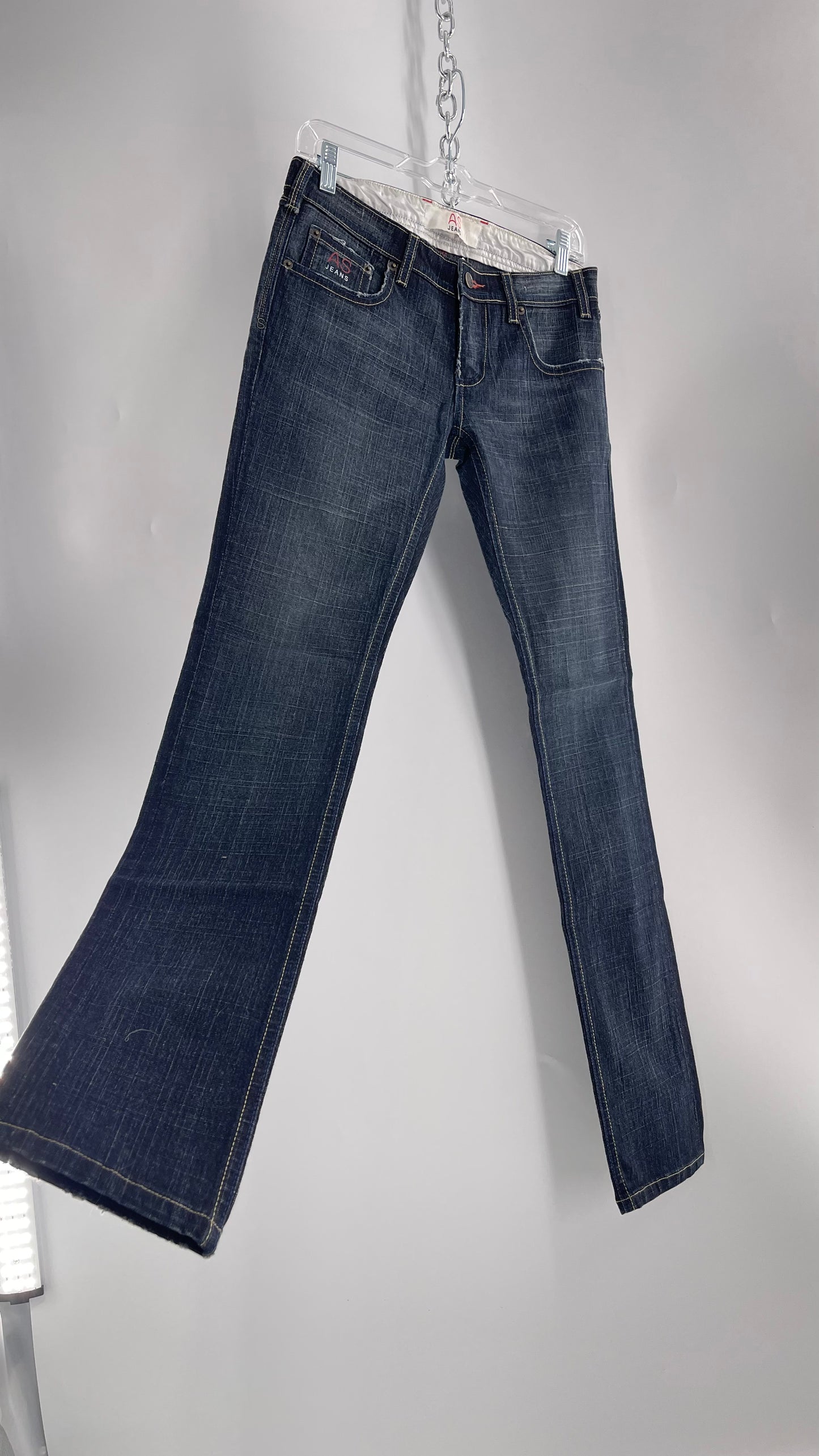 Vintage Smart AS JEANS Dark Wash with Grain and Embroidered/Embellished Kiss Rock Logo (28)