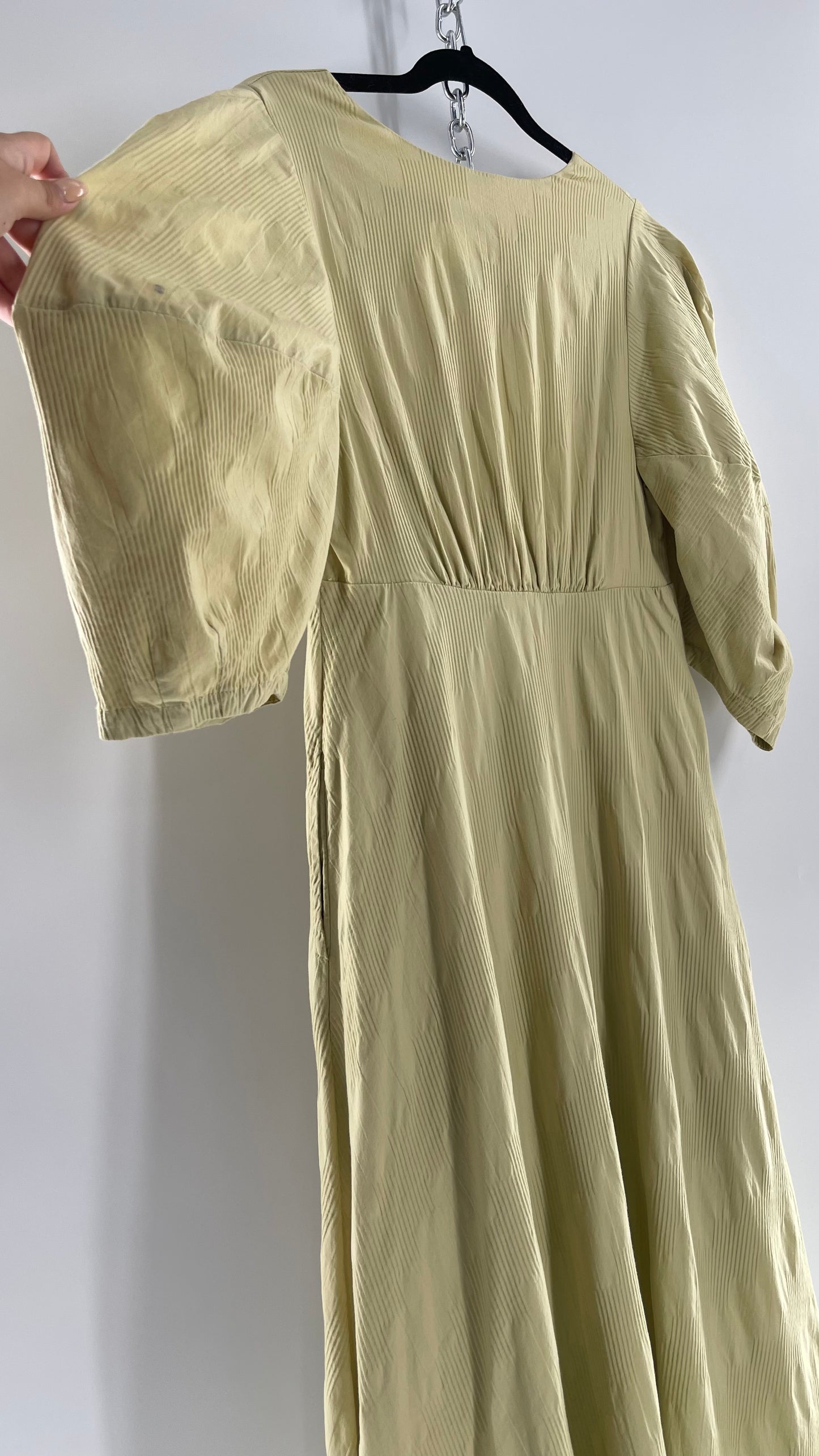 Free People Sage Green Textured Hidden Wooden Button Front Maxi with Back Pleating (Small)