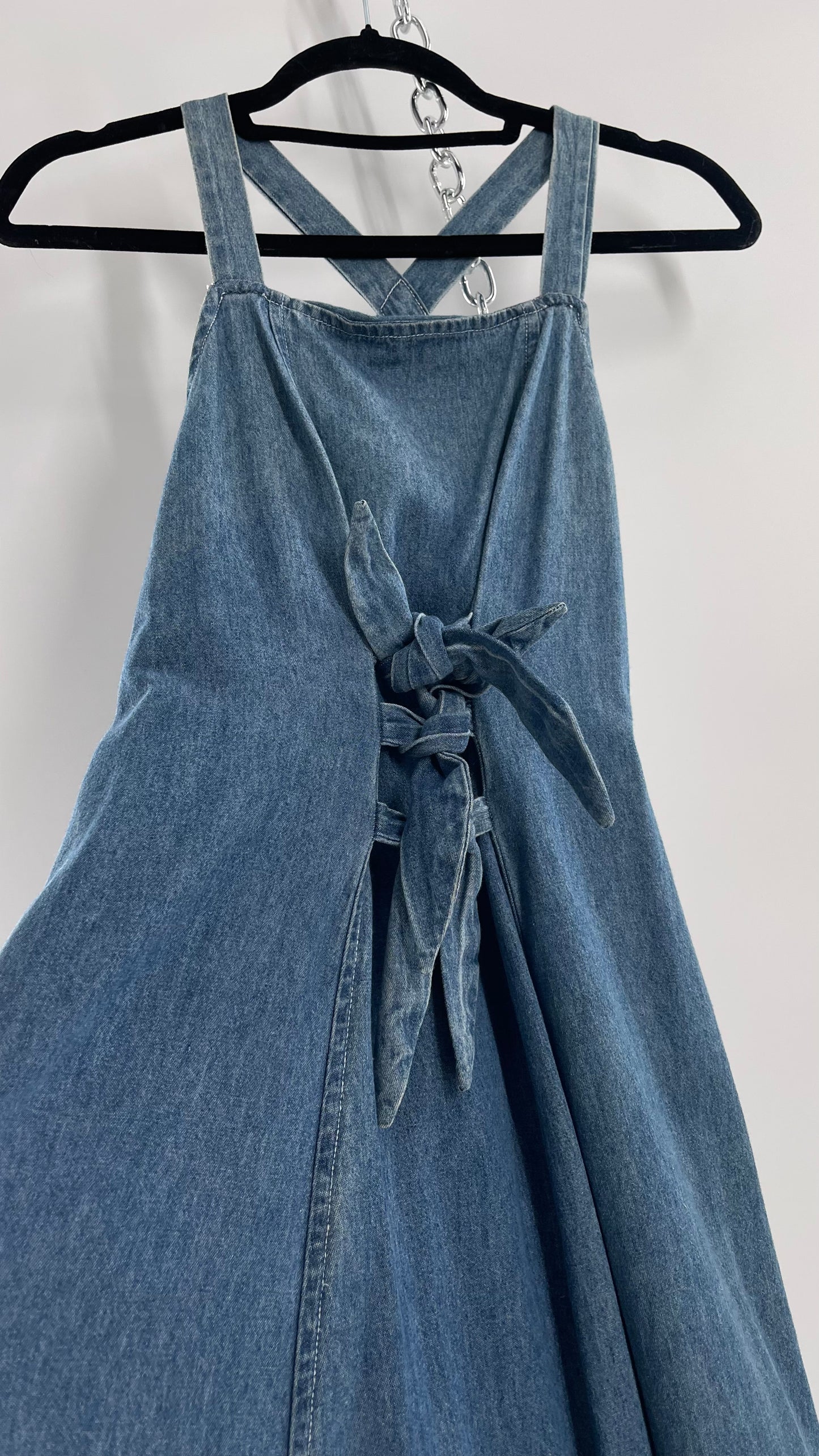 Vintage CDC Denim Triple Tie Bust Maxi Dress (6)
