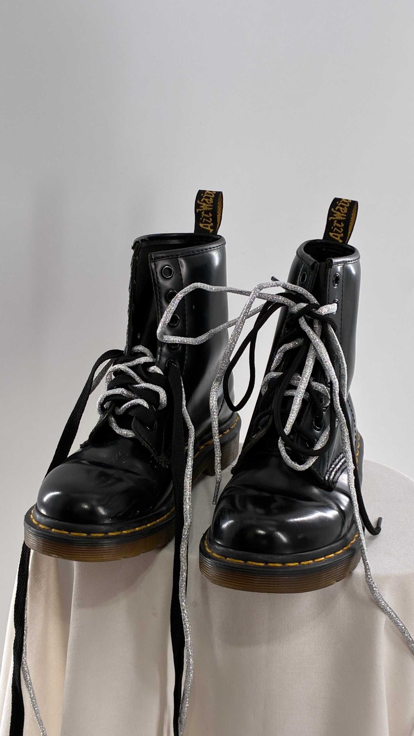 Vintage Dr. Martens Patent Leather Black Combat Boots (6)