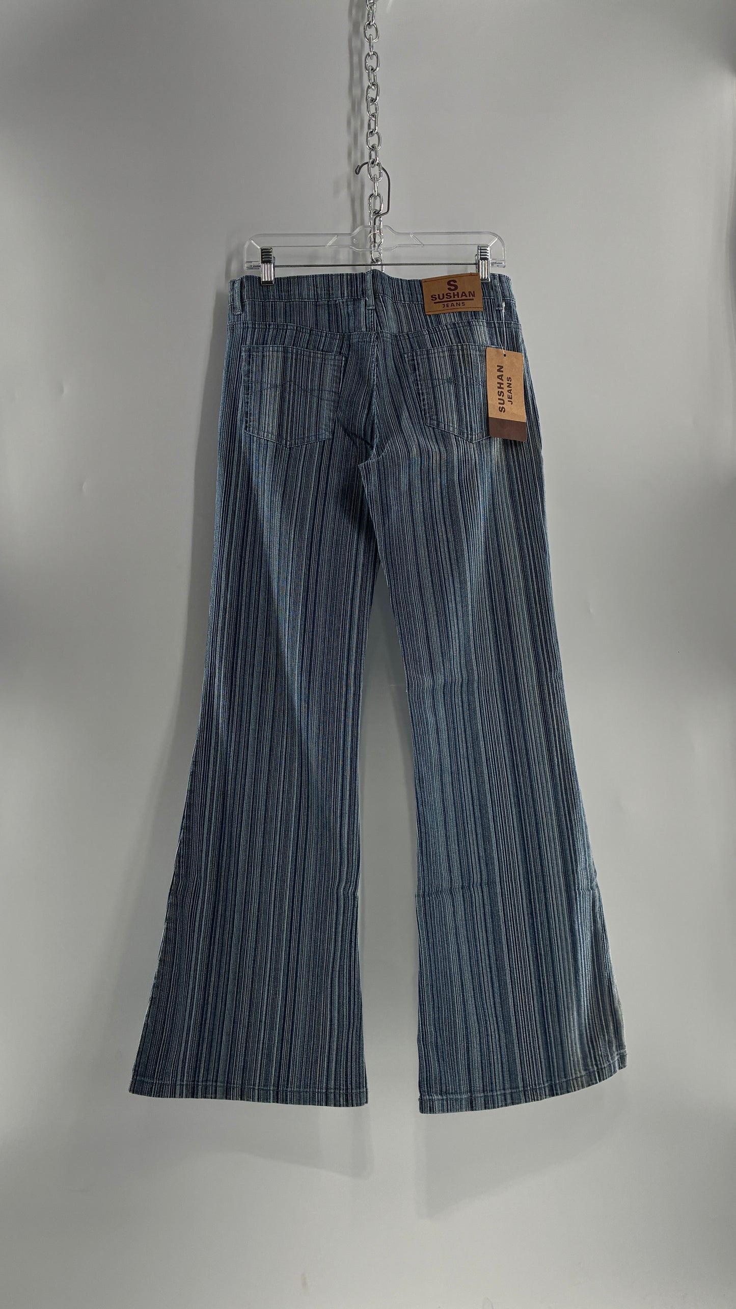 Deadstock Vintage SUSHAN Striped Denim Kickflares (XL)