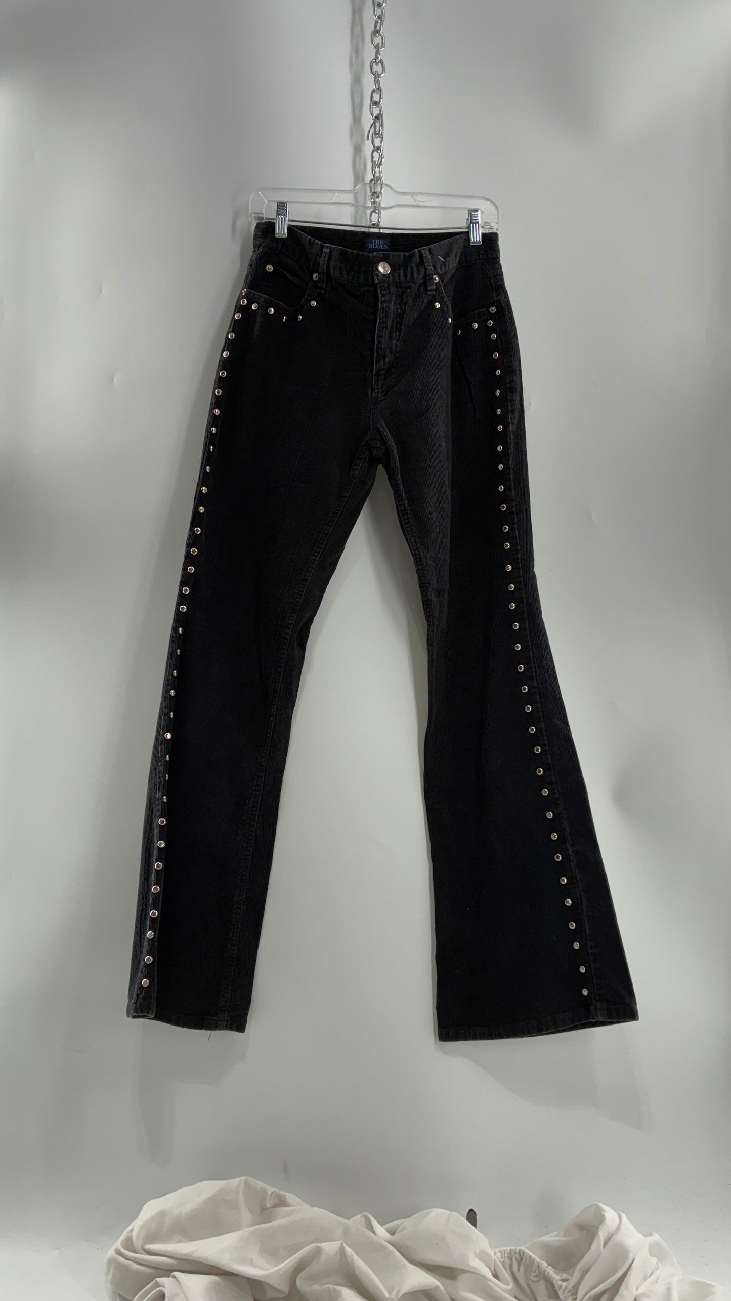 Vintage THE BLUES Grey Corduroy Side Studded Kick Flares (8)