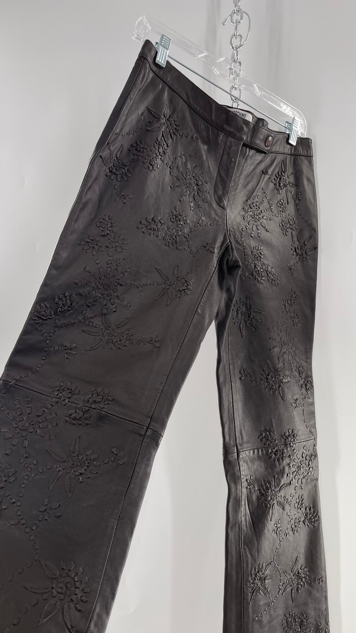 Moschino Brown Leather Embroidered Pants (10) ***WITH TAGS***