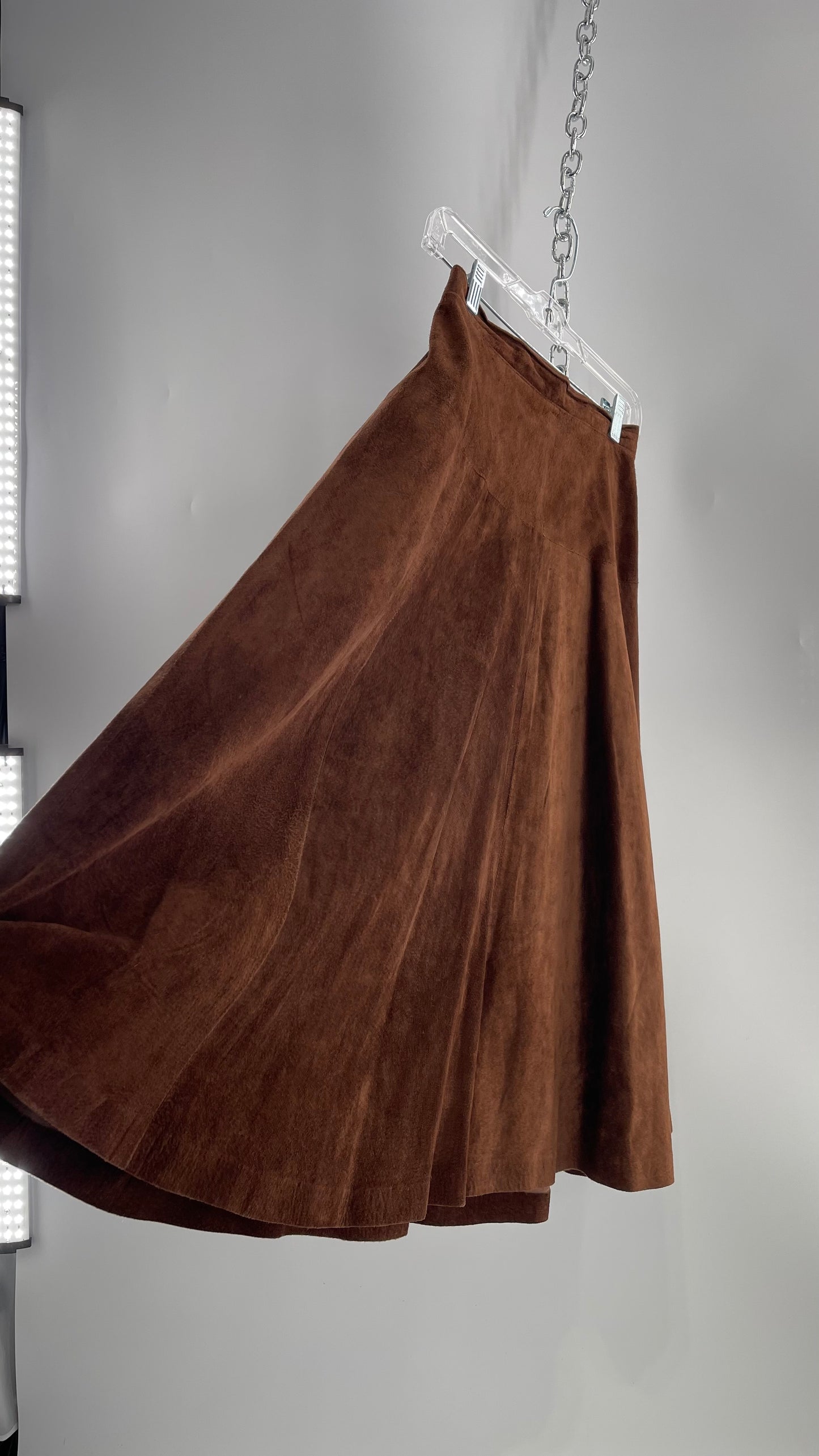 Vintage Imported Leather FIRENZE Santa Barbara Saks Fifth Avenue Brown Suede Leather Skirt (Medium)