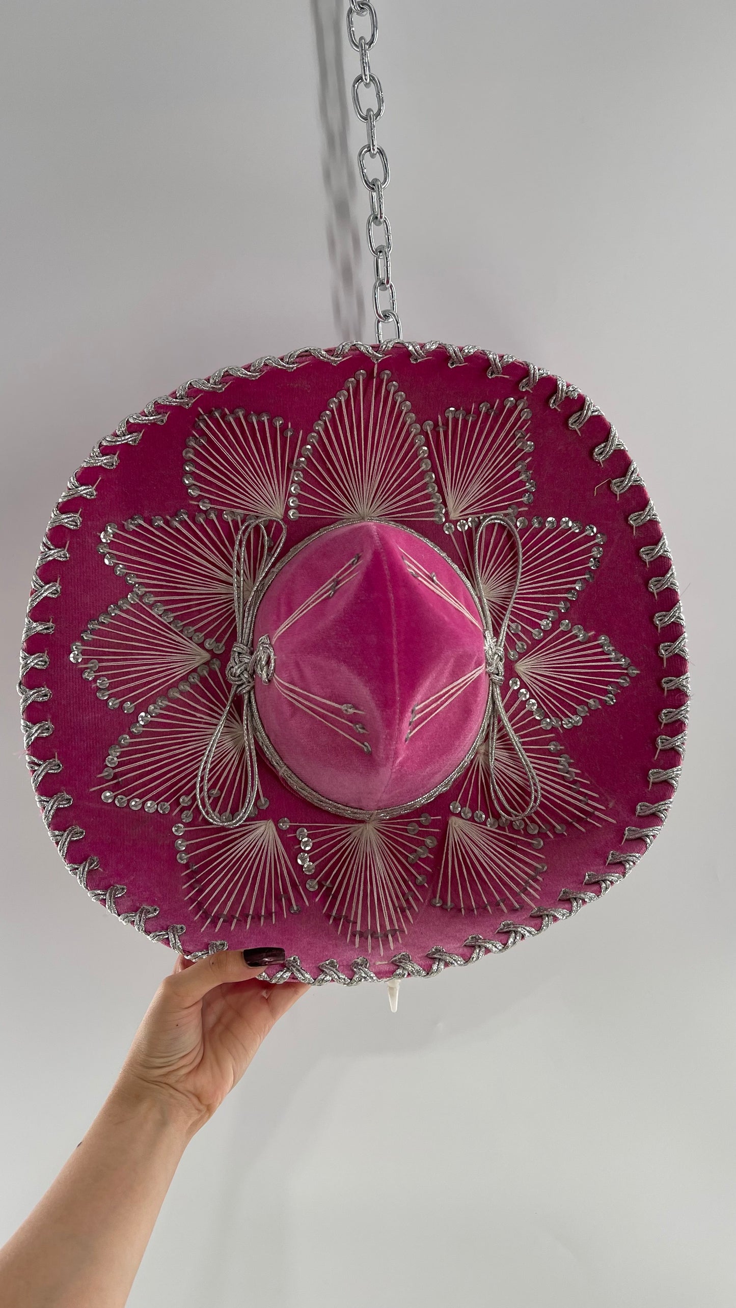 Vintage 1970s Pink and Silver Salazar Yepez Sombrero