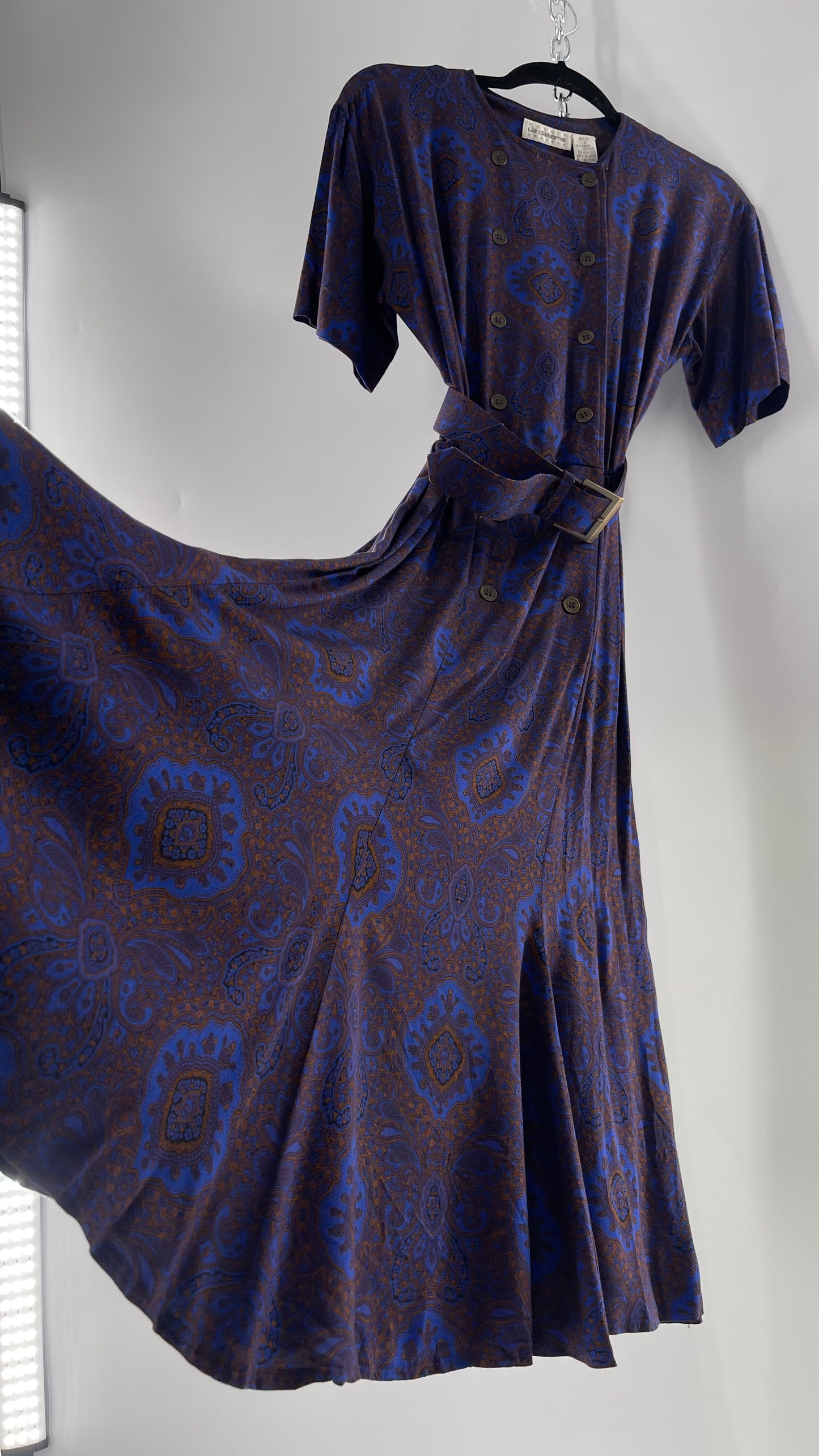 Vintage Liz Claiborne Cobalt Blue and Mustard Paisley Patterned 60s Style Dress(4)