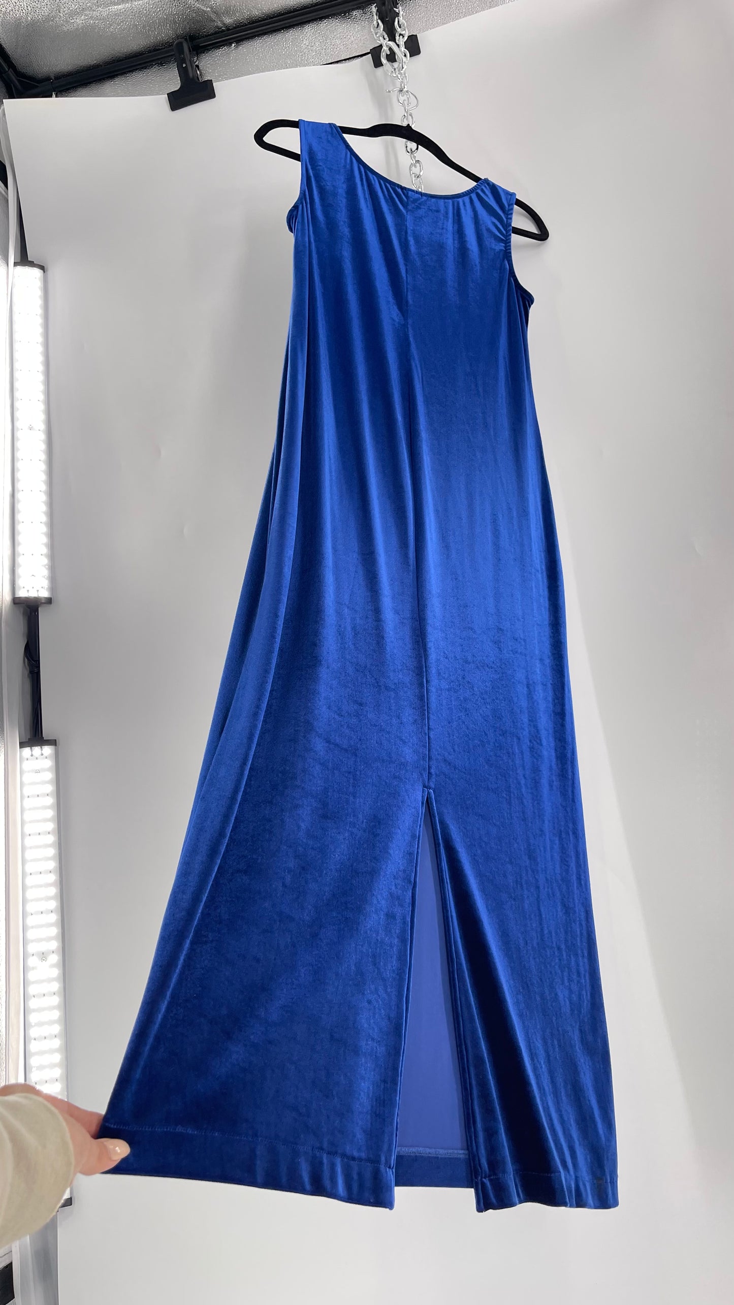 Vintage Carol Anderson Royal Blue Velvet Square Neckline Floor Length Dress (Medium)