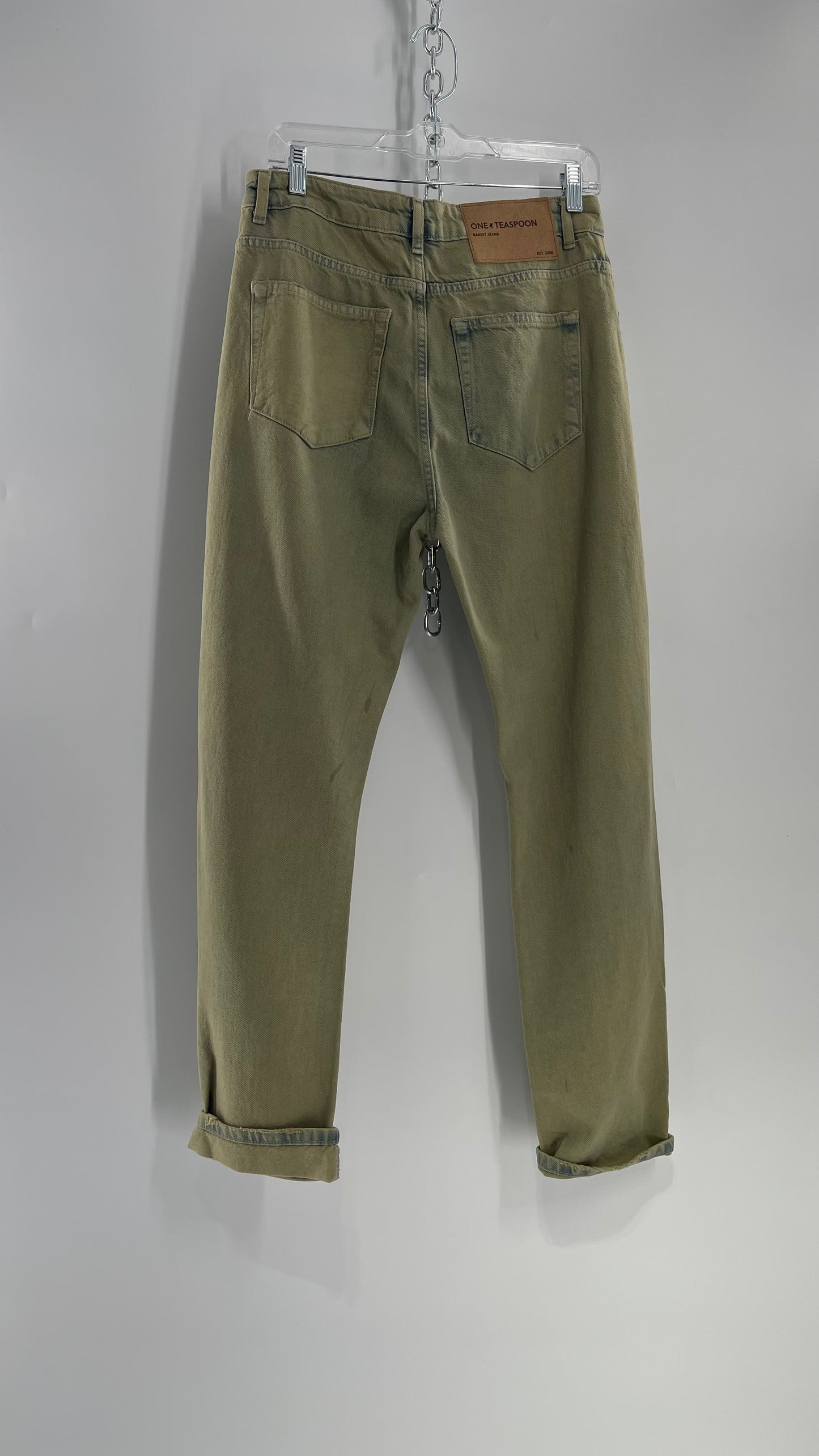 One Teaspoon Distressed Baggy/Bandit Relaxed Jean with Green Hue/Wash (Khaki Haze) (25)