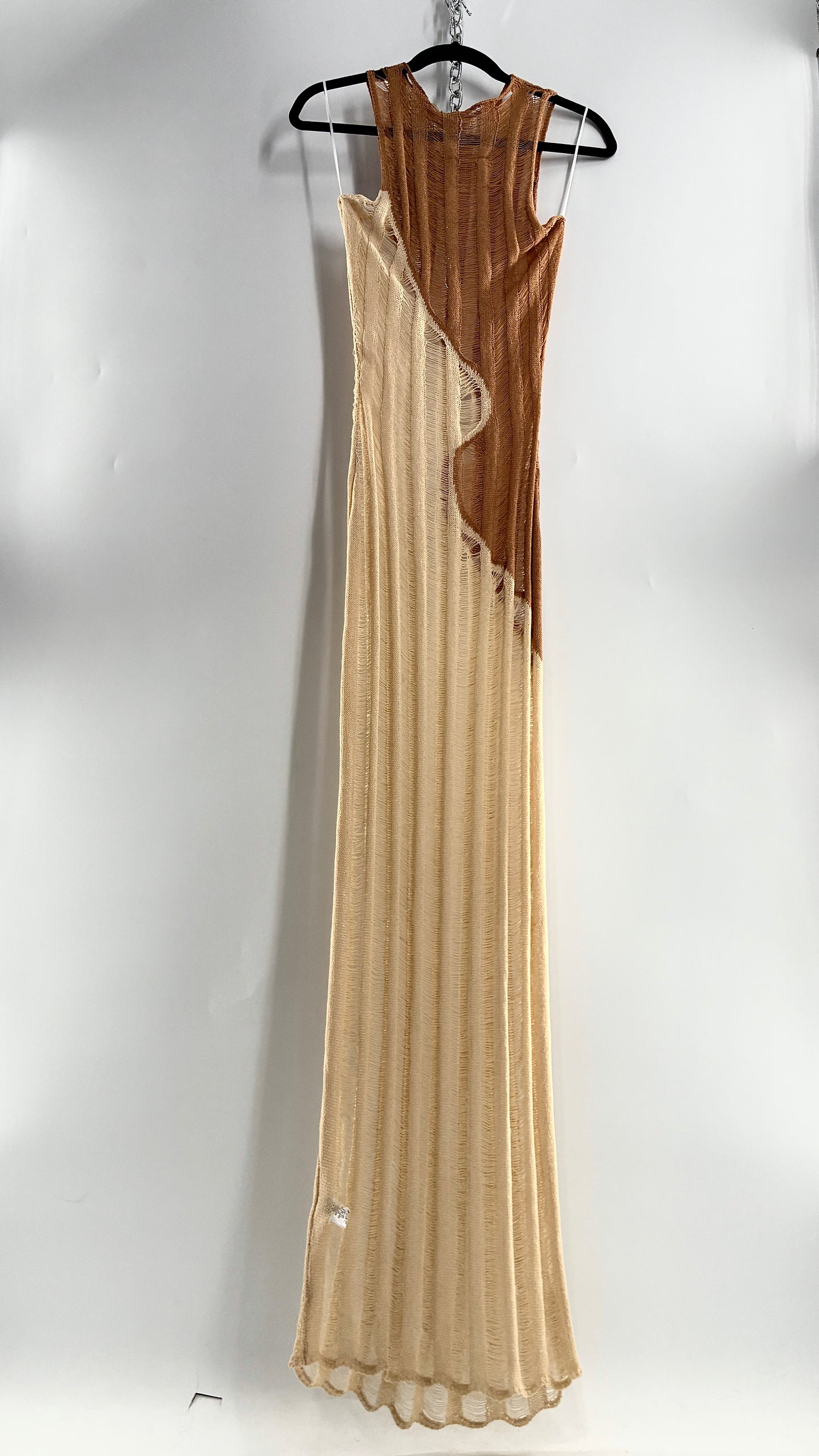 Bobbles & Lace Mocha and Nude Knit Maxi Gown with Tags Attached (Medium)