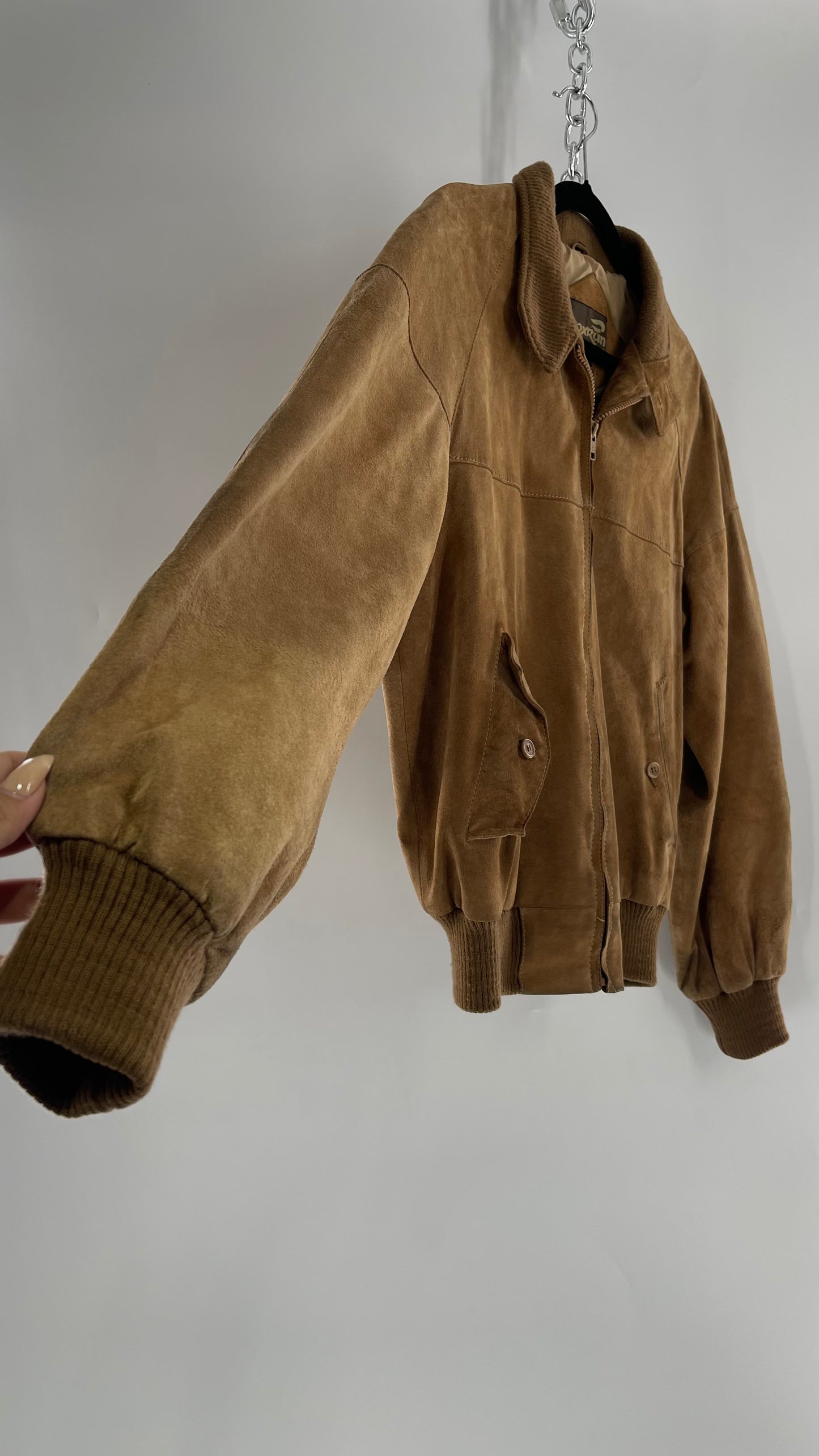 Vintage FOXRUN Caramel Brown Suede Bomber Jacket (40)