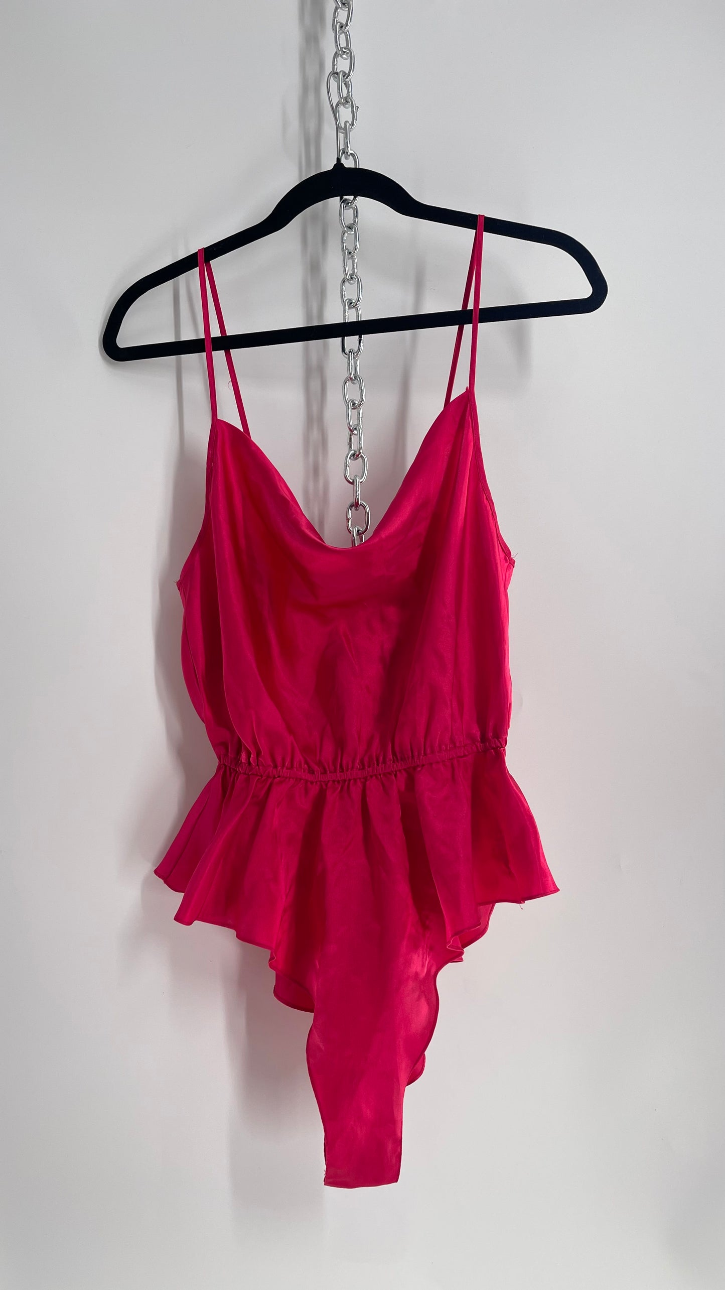 Vintage 1990s Bloomers Hot Pink Silky Bodysuit (Large)