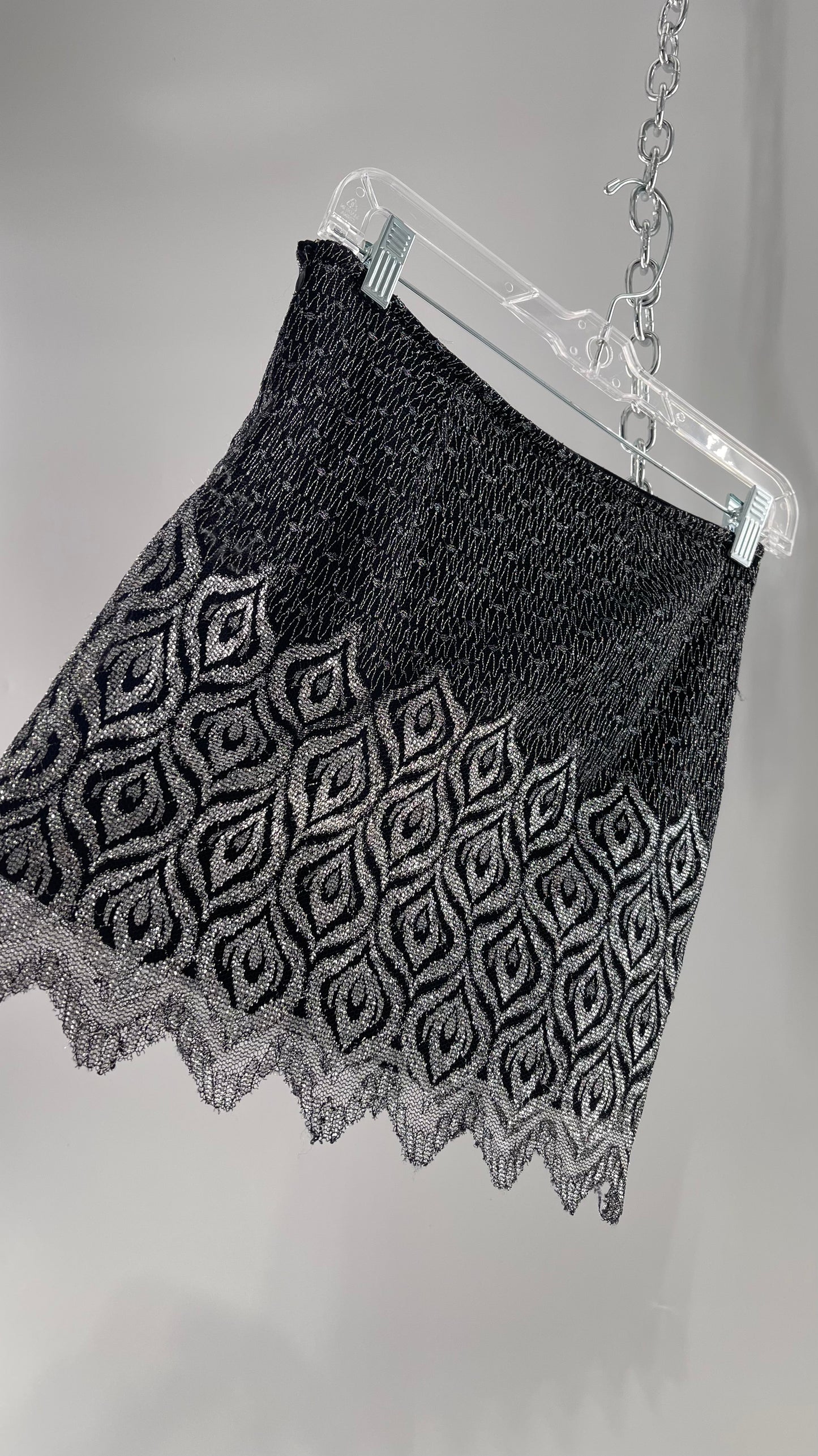 Free People Black Silver Metallic Scalloped Hem Mini Skirt (0)