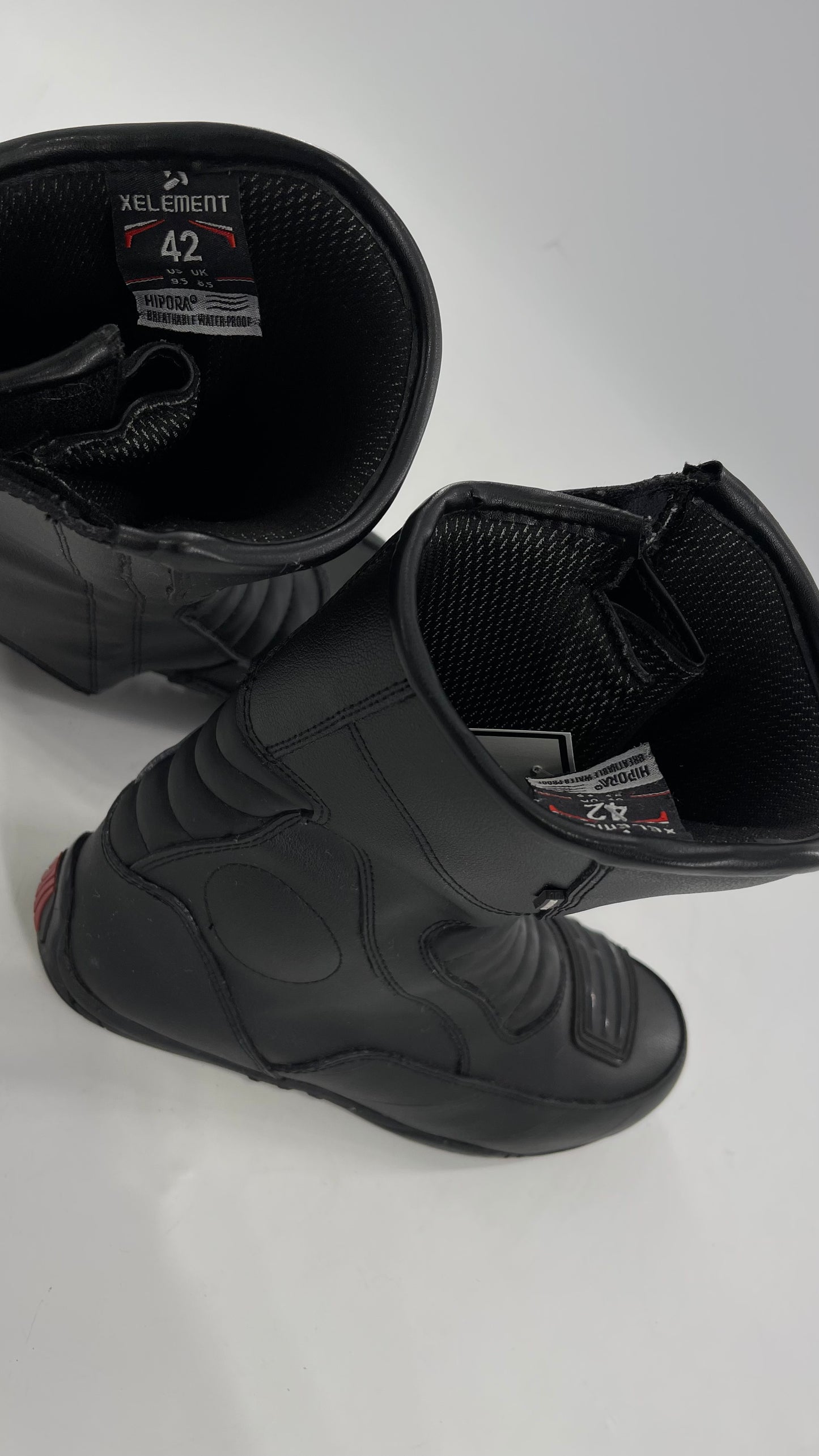XELEMENT Black Leather Motorcycle Motocross Riding Boots (9.5)