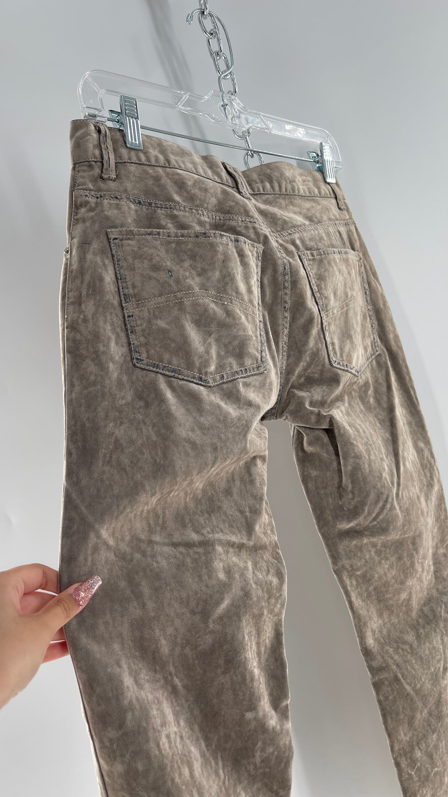 Armani Exchange Grey Velour Straight Legs with Denim Seam Details (Size 4)