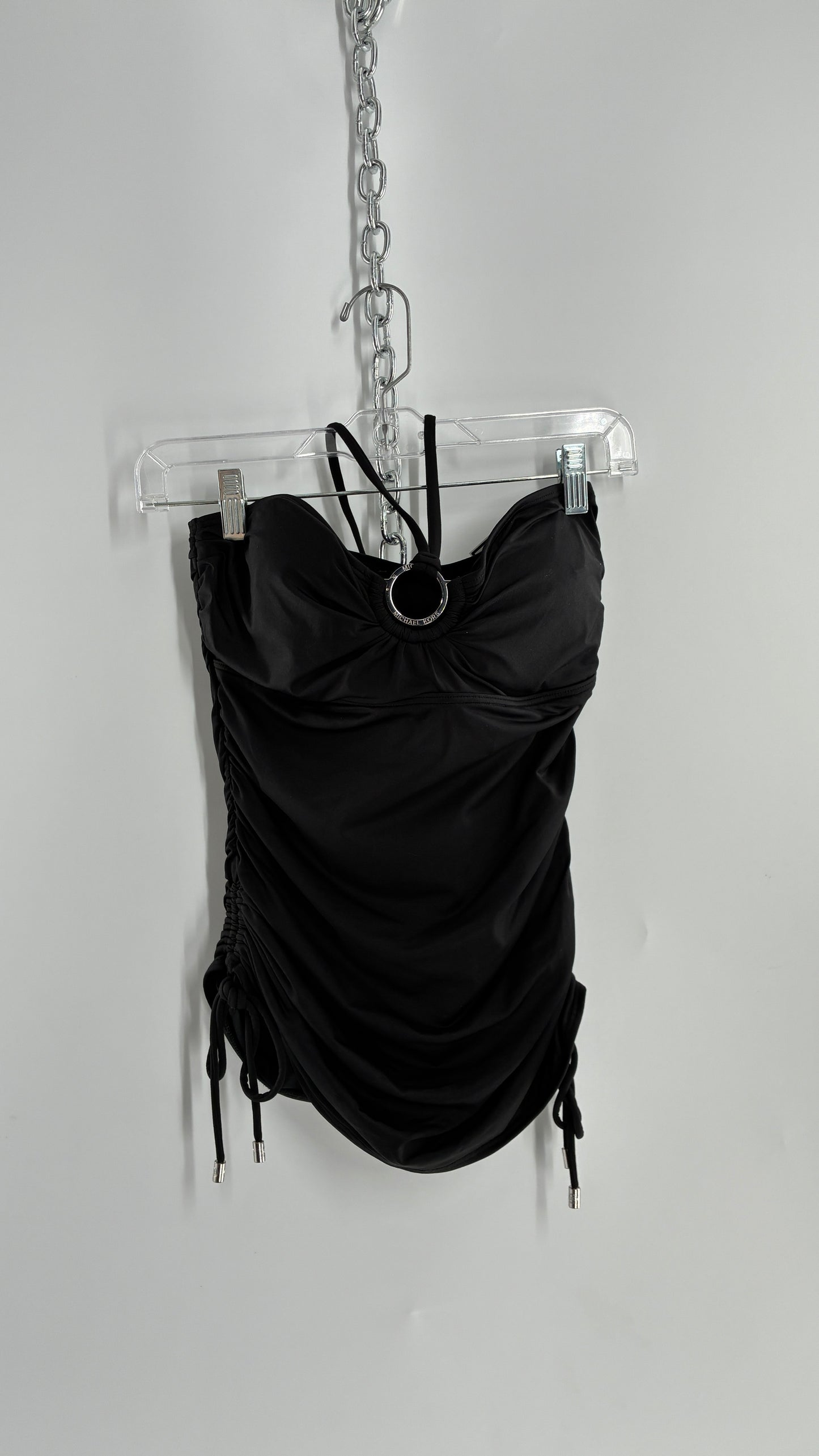 Vintage Michael Kors Ruched Tankini with Adjustable Sides, Halter Choker, and Branded Hoop (Small)
