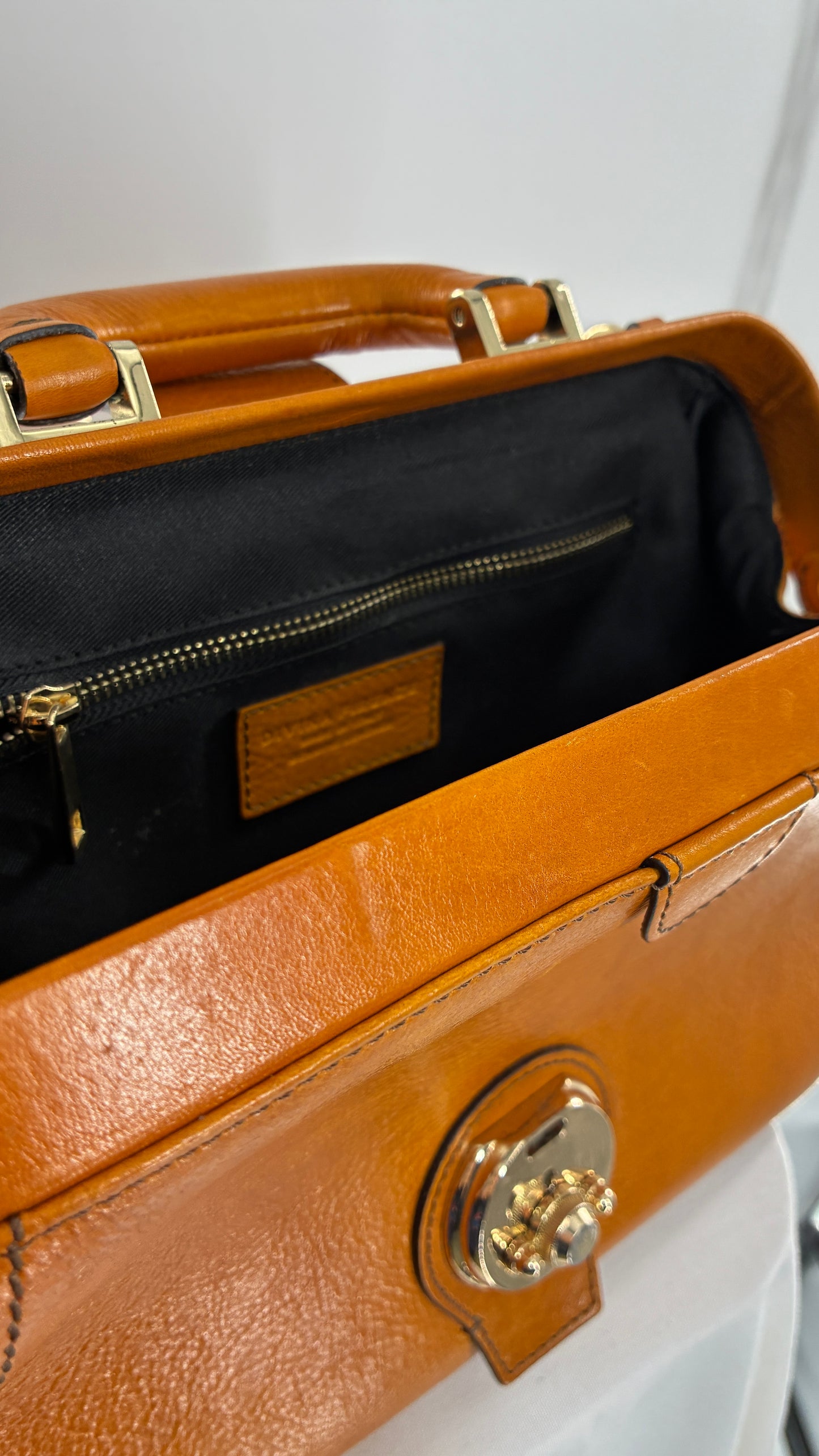 Vintage DIVINA FIRENZE Orange Genuine Leather Briefcase Style Purse