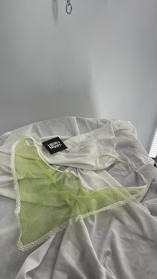 Vintage Green Headscarf Bonnet with Lace Trim