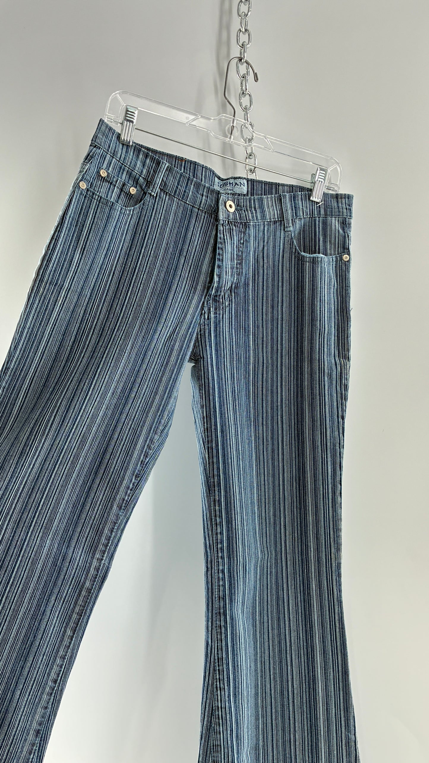 Deadstock Vintage SUSHAN Striped Denim Kickflares (XL)