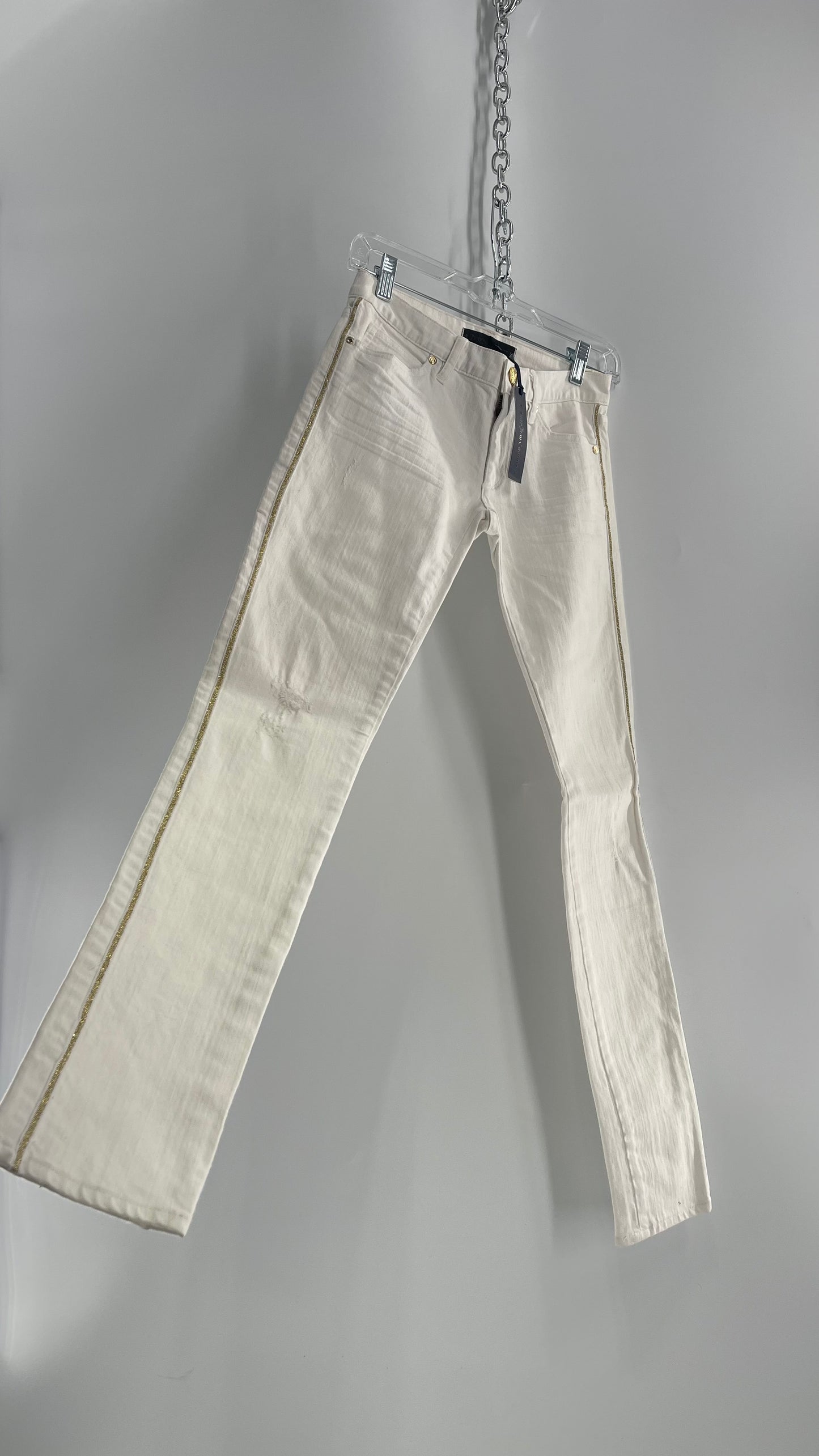 Deadstock Vintage Juicy Couture White Skinny Jeans with Gold Trim and Hardware (25)