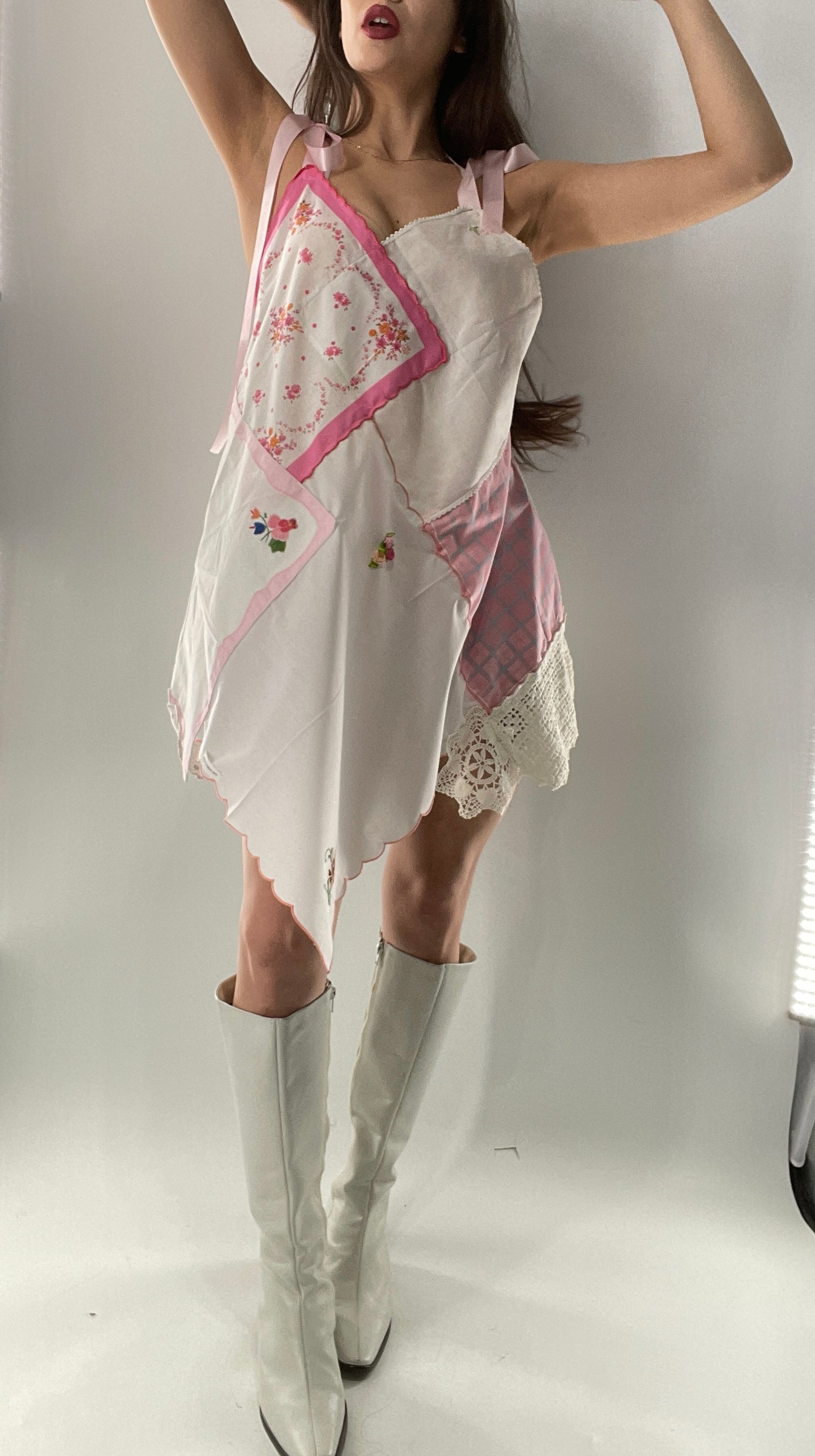 Vintage Handmade Hankie, Prairie Princess, Backless Handkerchief Mini Dress (XS-L)