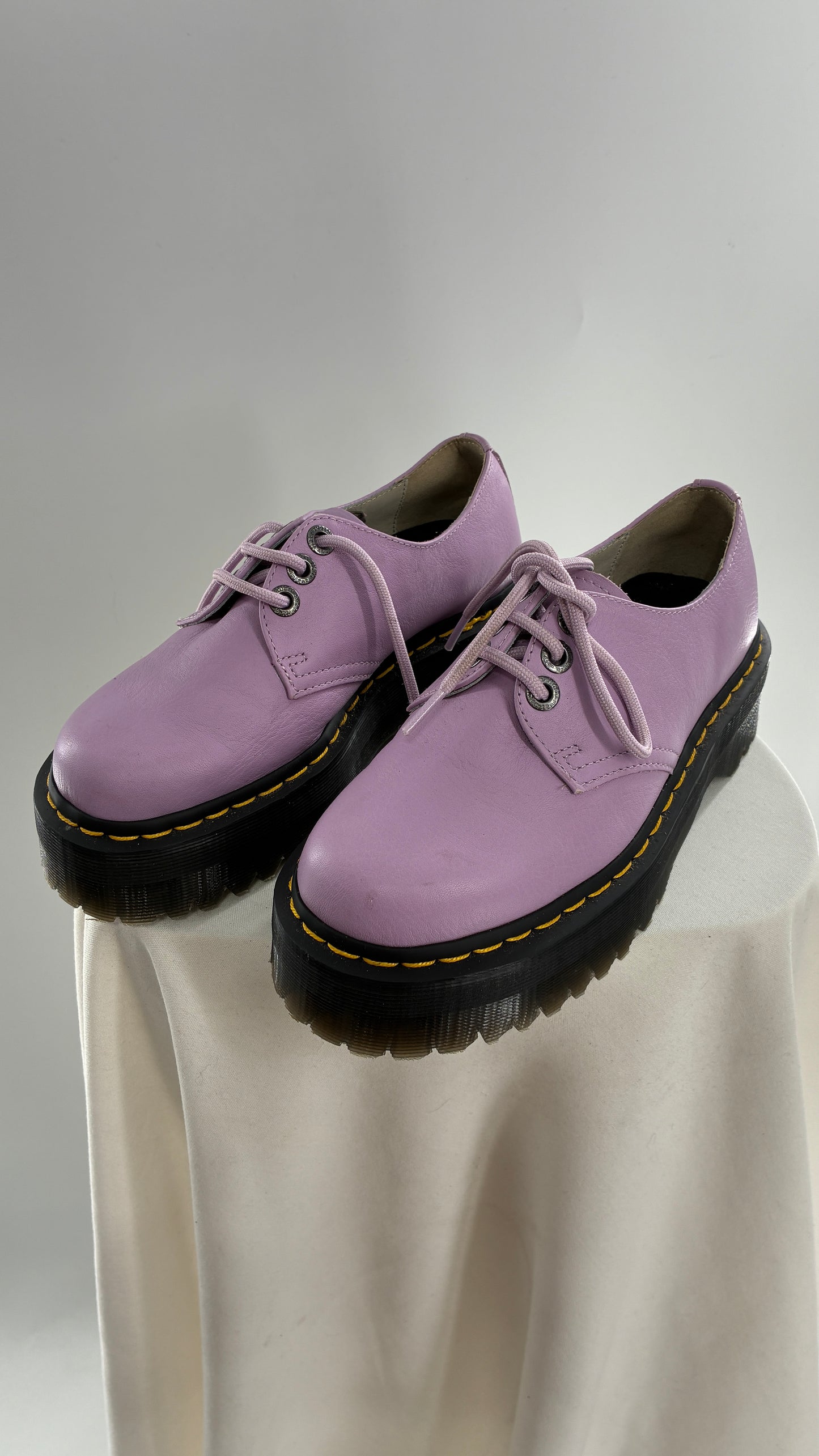 Vintage Dr. Martens 1461 Quad II, Lilac Purple, Pisa Leather Platform Oxfords (6)