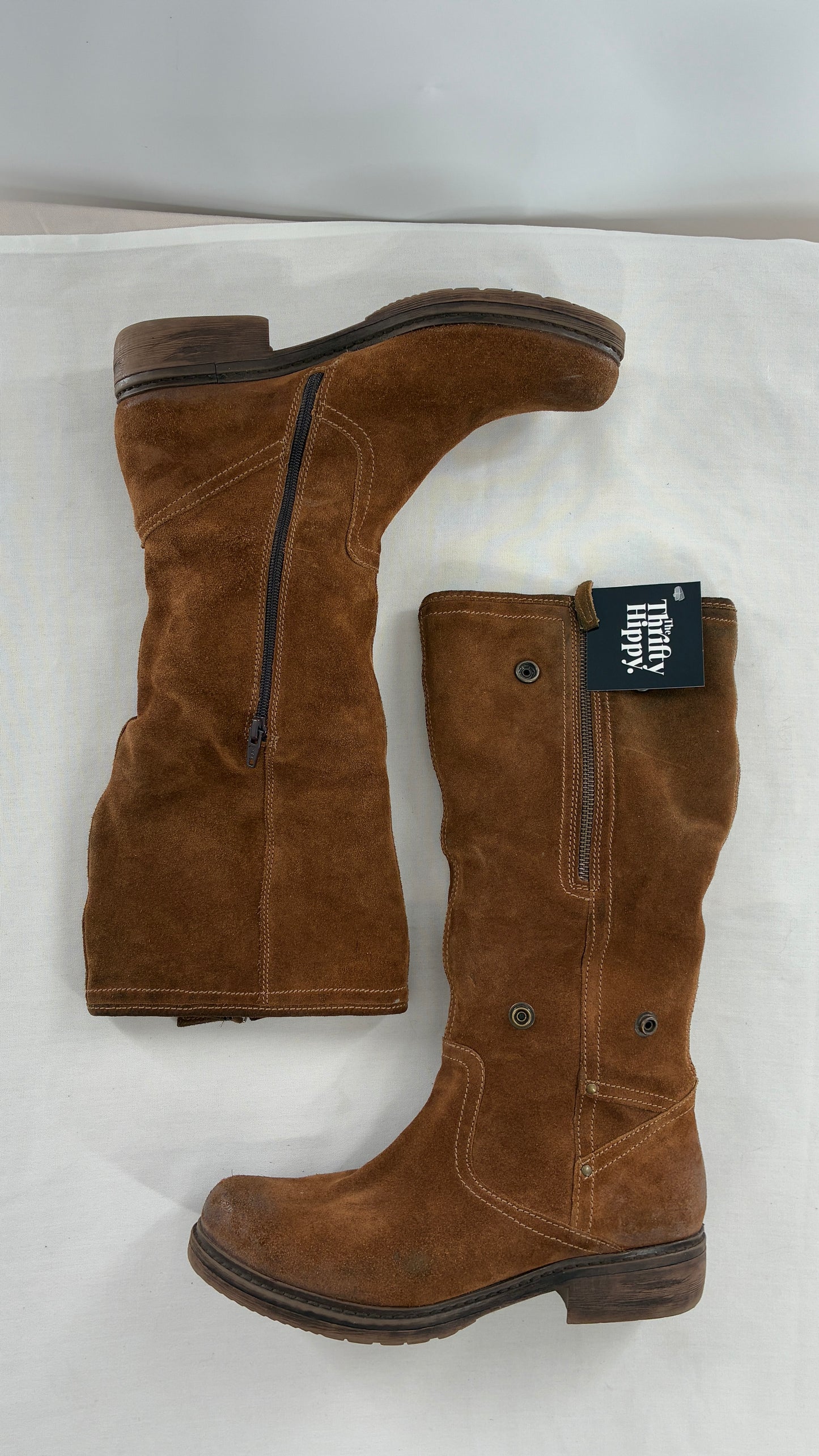 MANAS Brown Suede Leather Combat Style Boots with Fold Over Option (40)