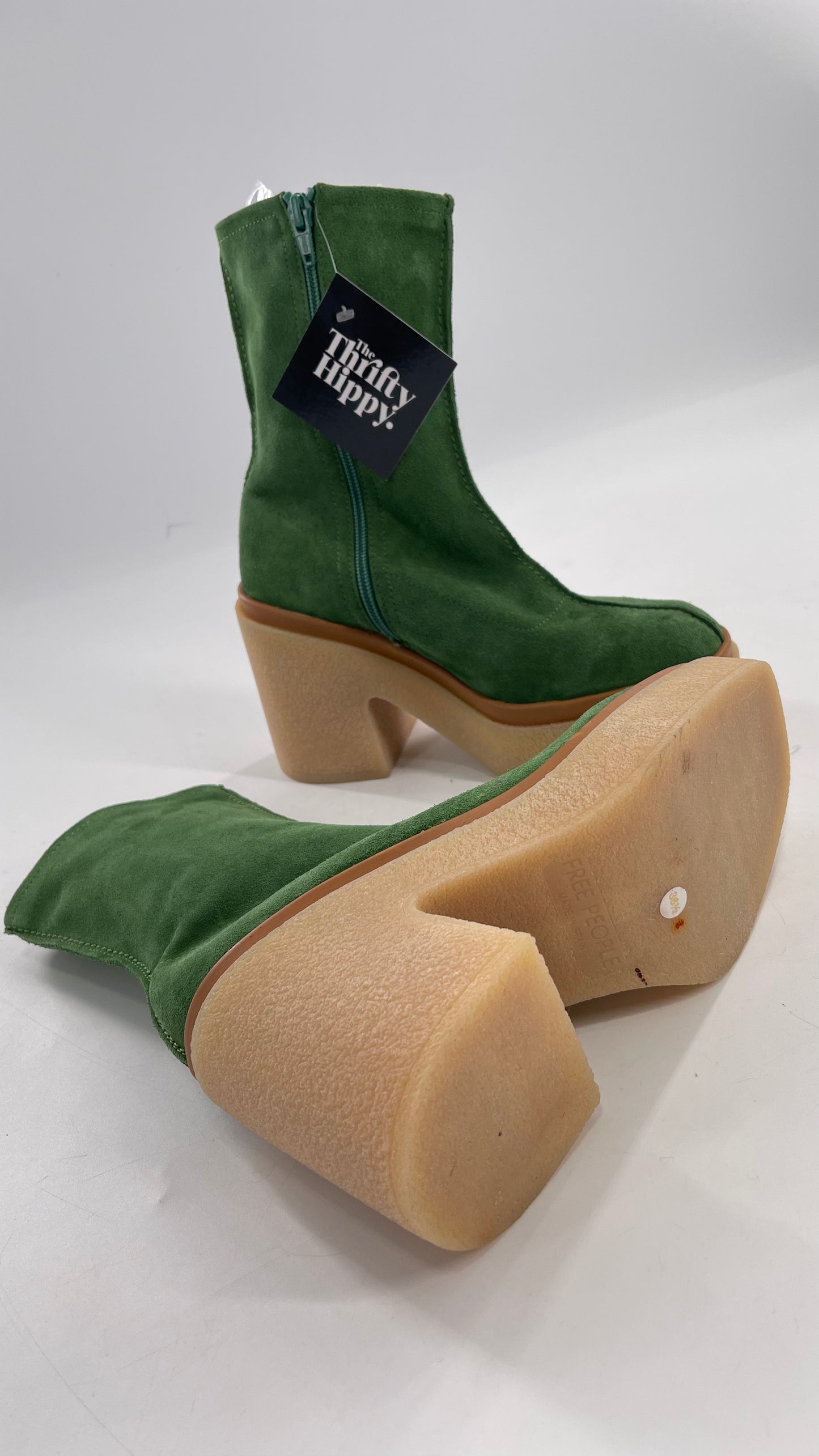 Free People Green Gigi Suede Leather Rubber Heel Boot (36.5)