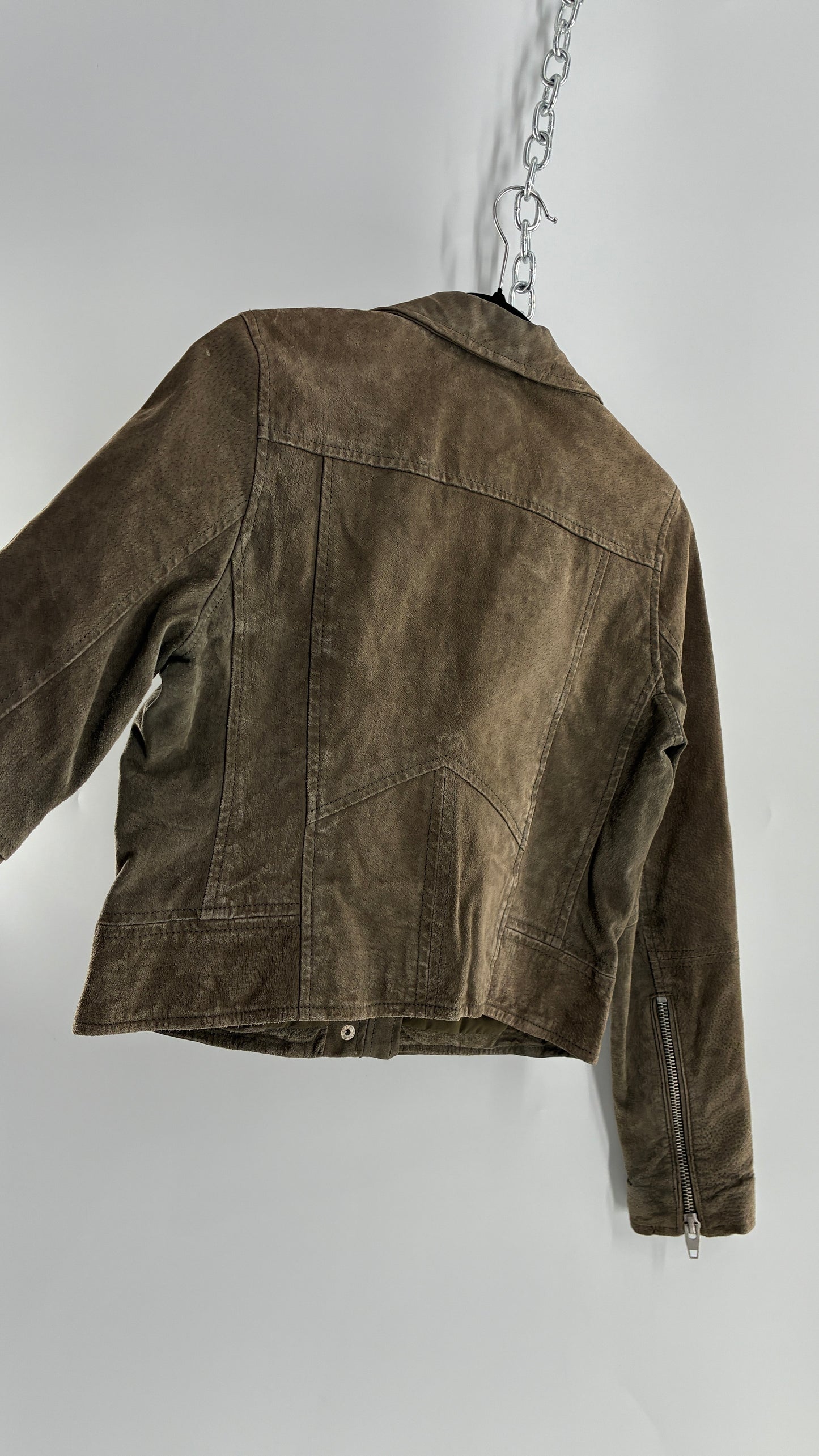 Vintage SL8 Genuine Suede Leather Motorcycle Style Jacket (Medium)
