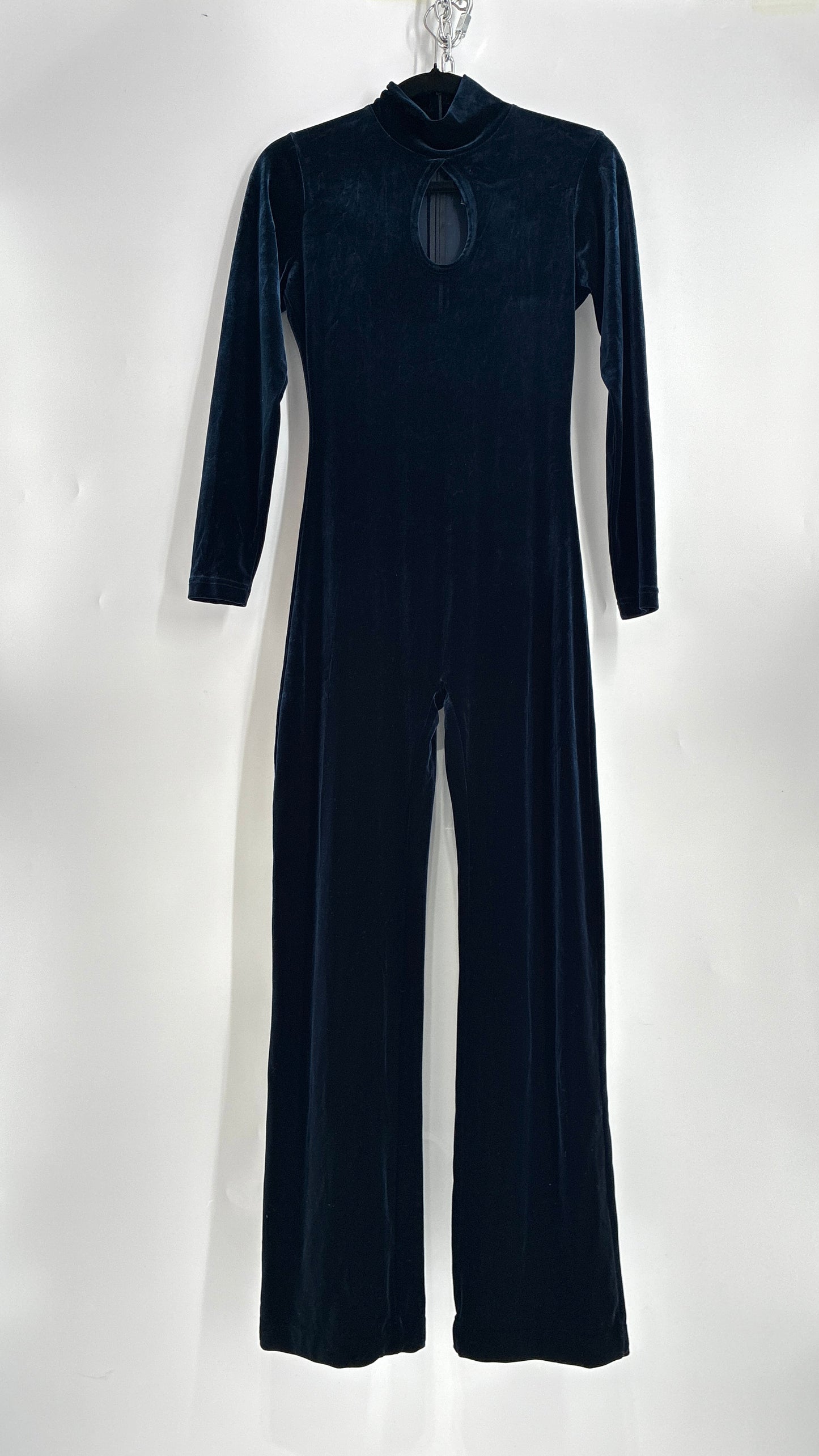 Vintage 1990s MODA INTERNATIONAL Midnight/Navy Blue Jumpsuit with Cut Out Keyhole Detail (Small)