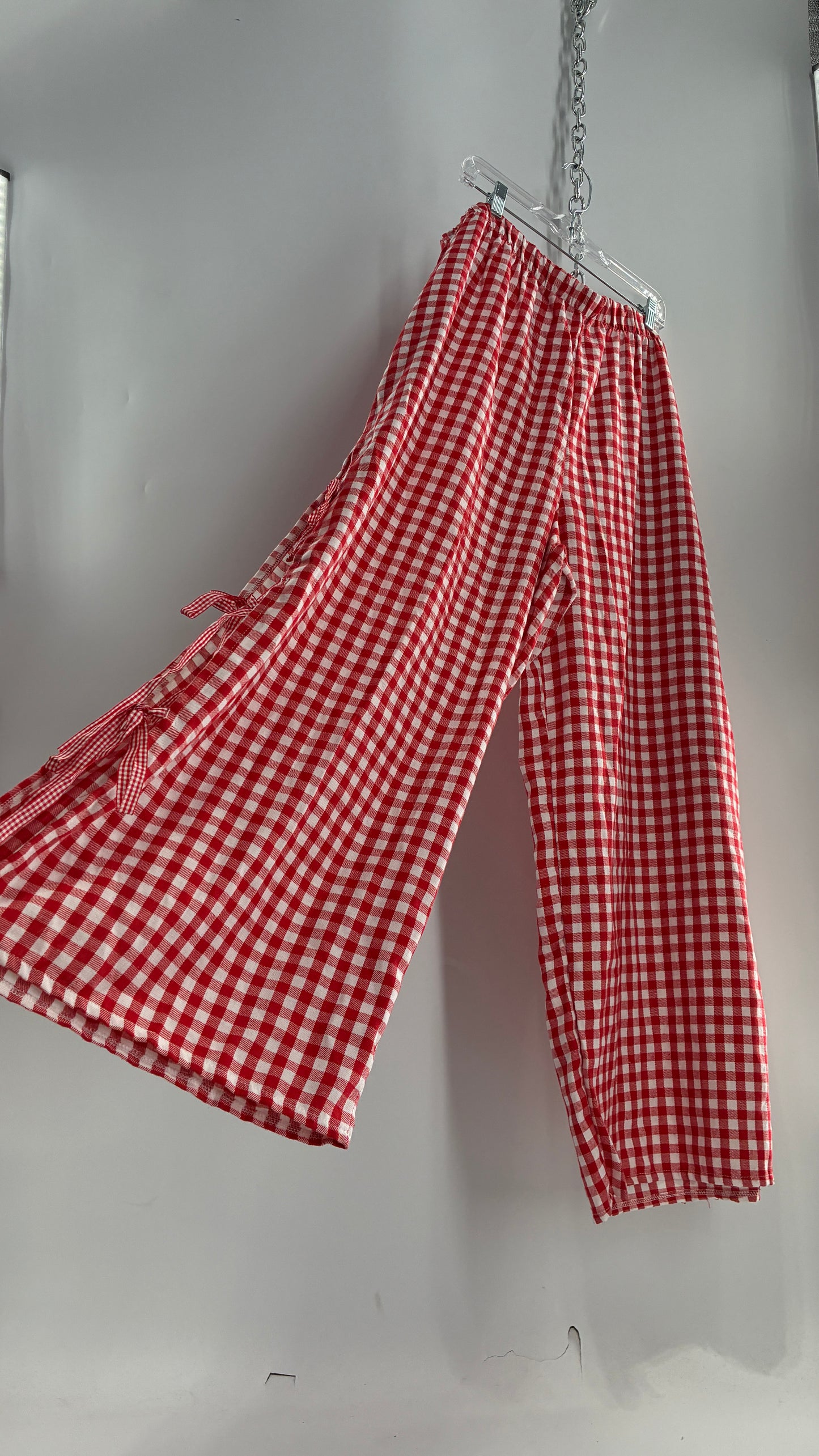 Gingham Wide Leg Picnic Pants with Ribbon Detailing (XXXL)