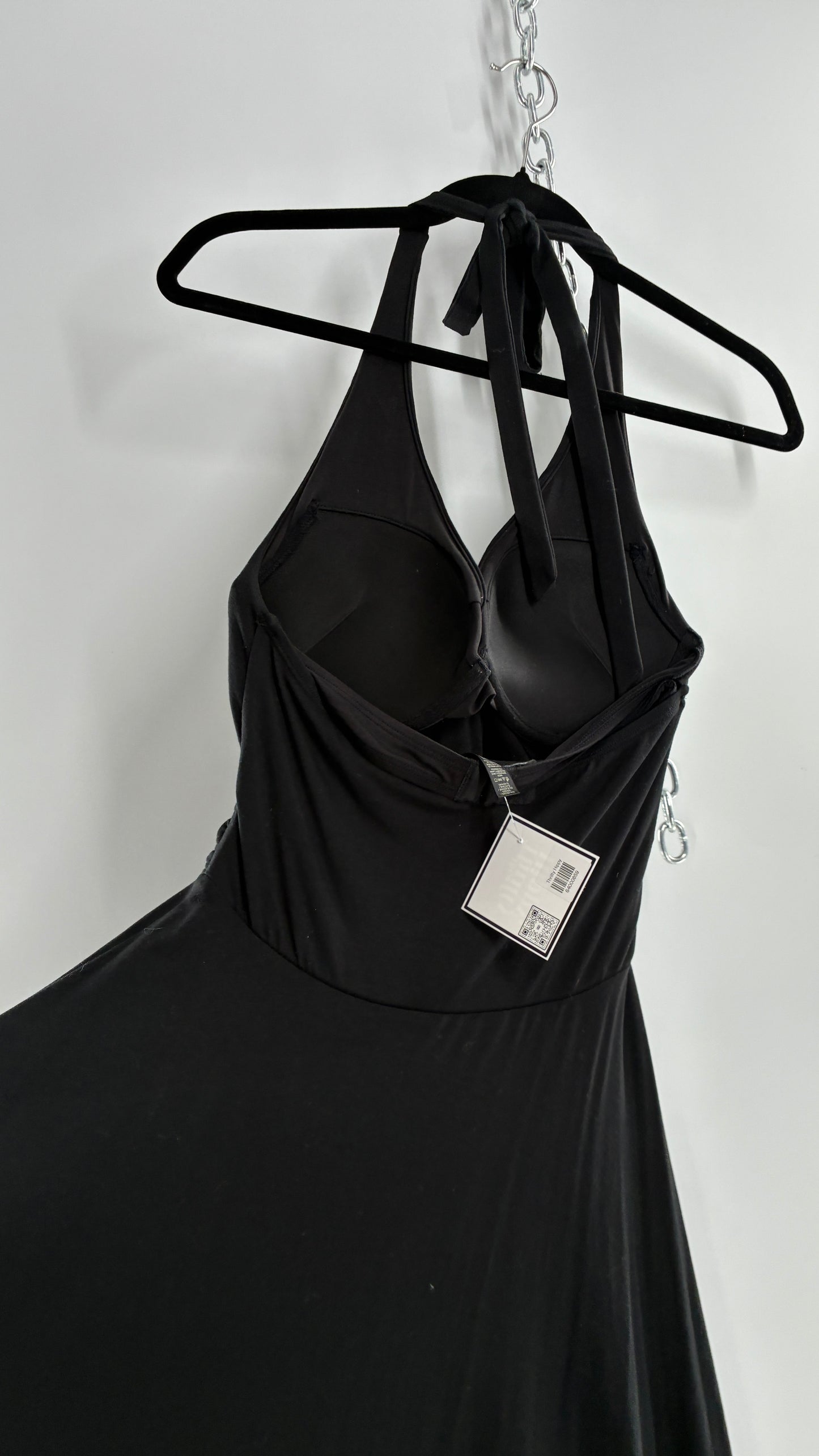 Rare Vintage Victoria’s Secret Black Jersey Knit Halter Voluminous Dress with Built in Padded Bra (34C)