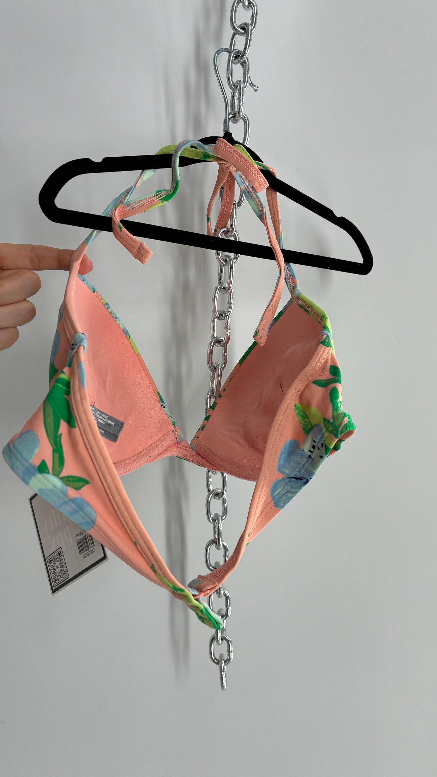 AERIE Peach Underwire Halter Bikini Top with Tropical Florals (34C)